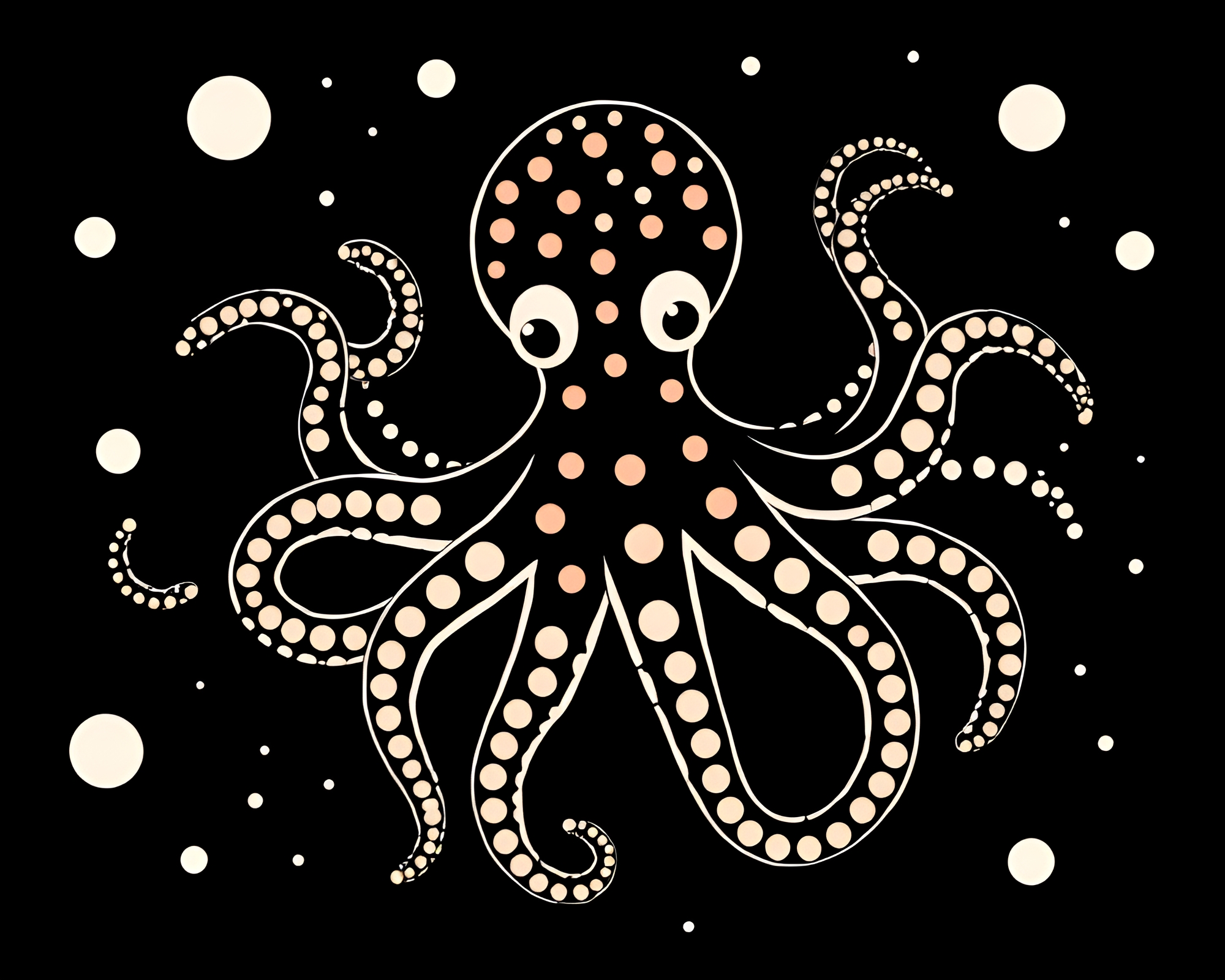 Mesmerizing Octopus Screenprint in Peachy Glow – free AI stock image