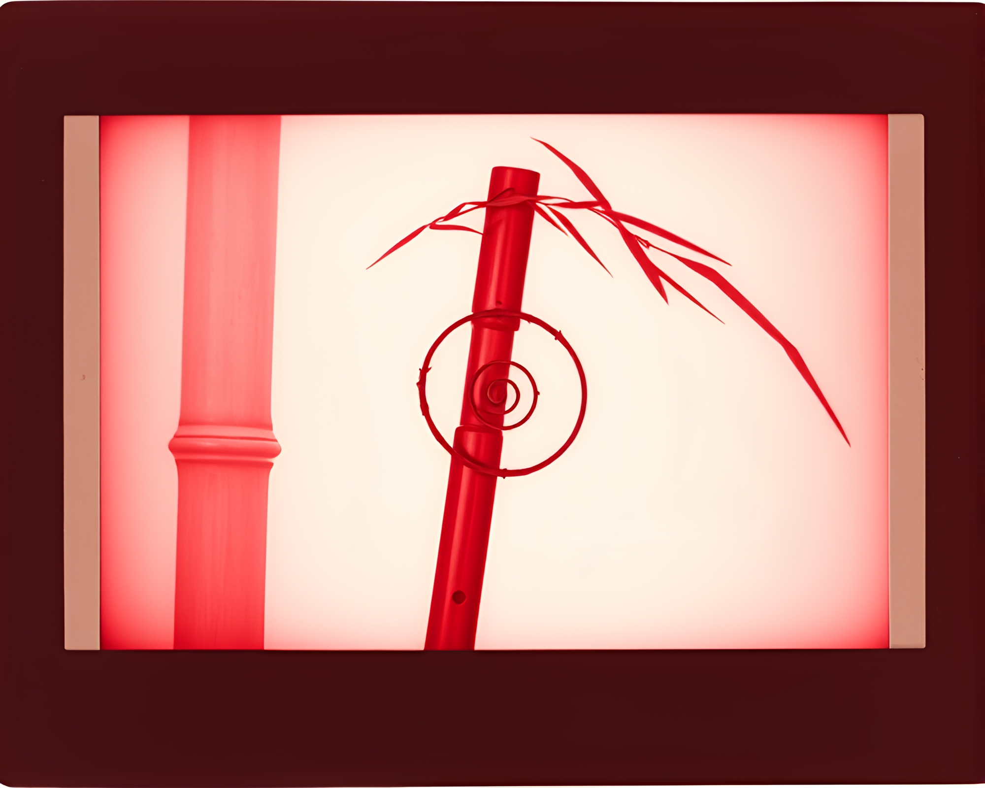Spiral Bamboo Flute Harmony in Monochrome Red – free AI stock image
