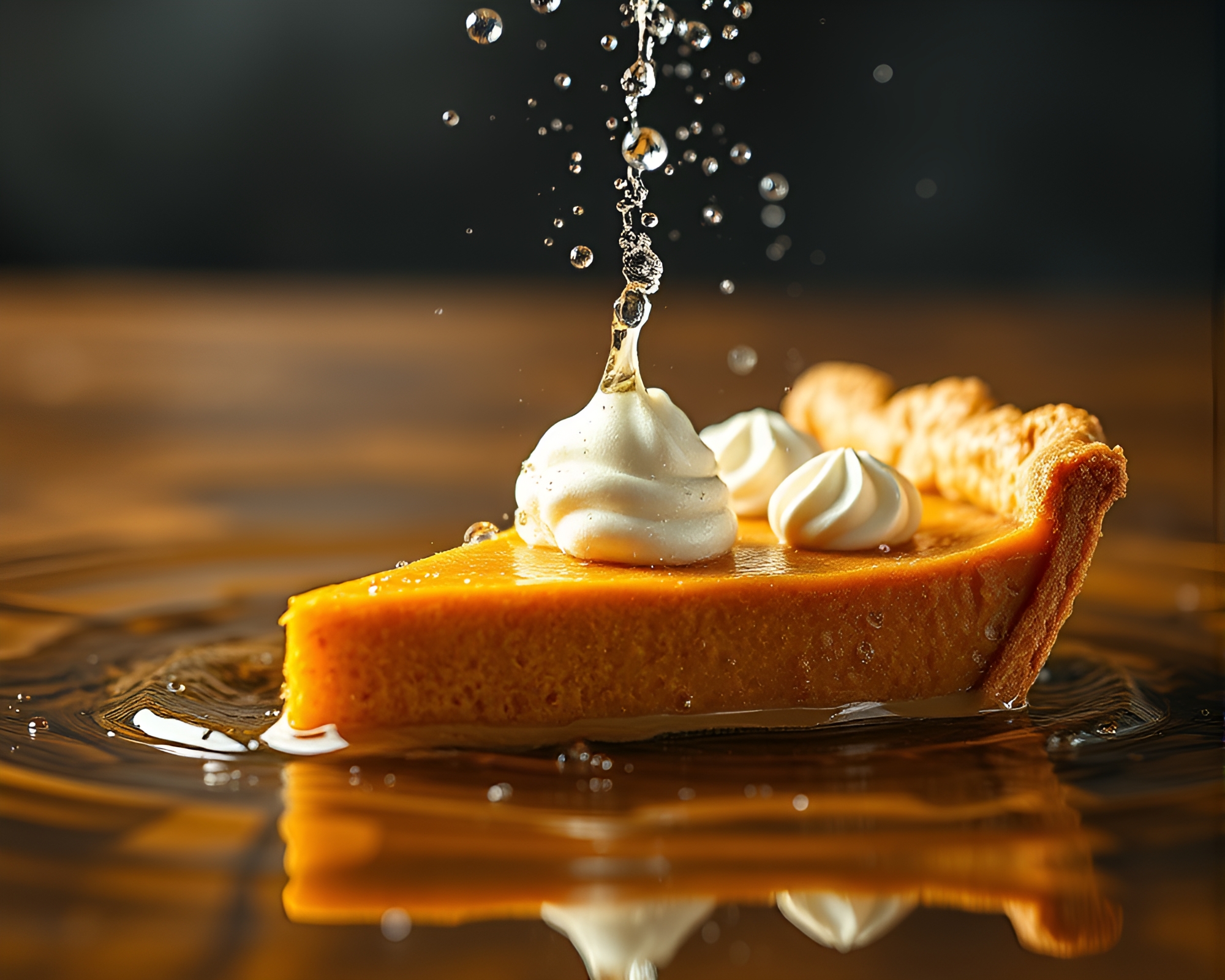 Hyper-realistic Pumpkin Pie Water Distortion Scene – free AI stock image