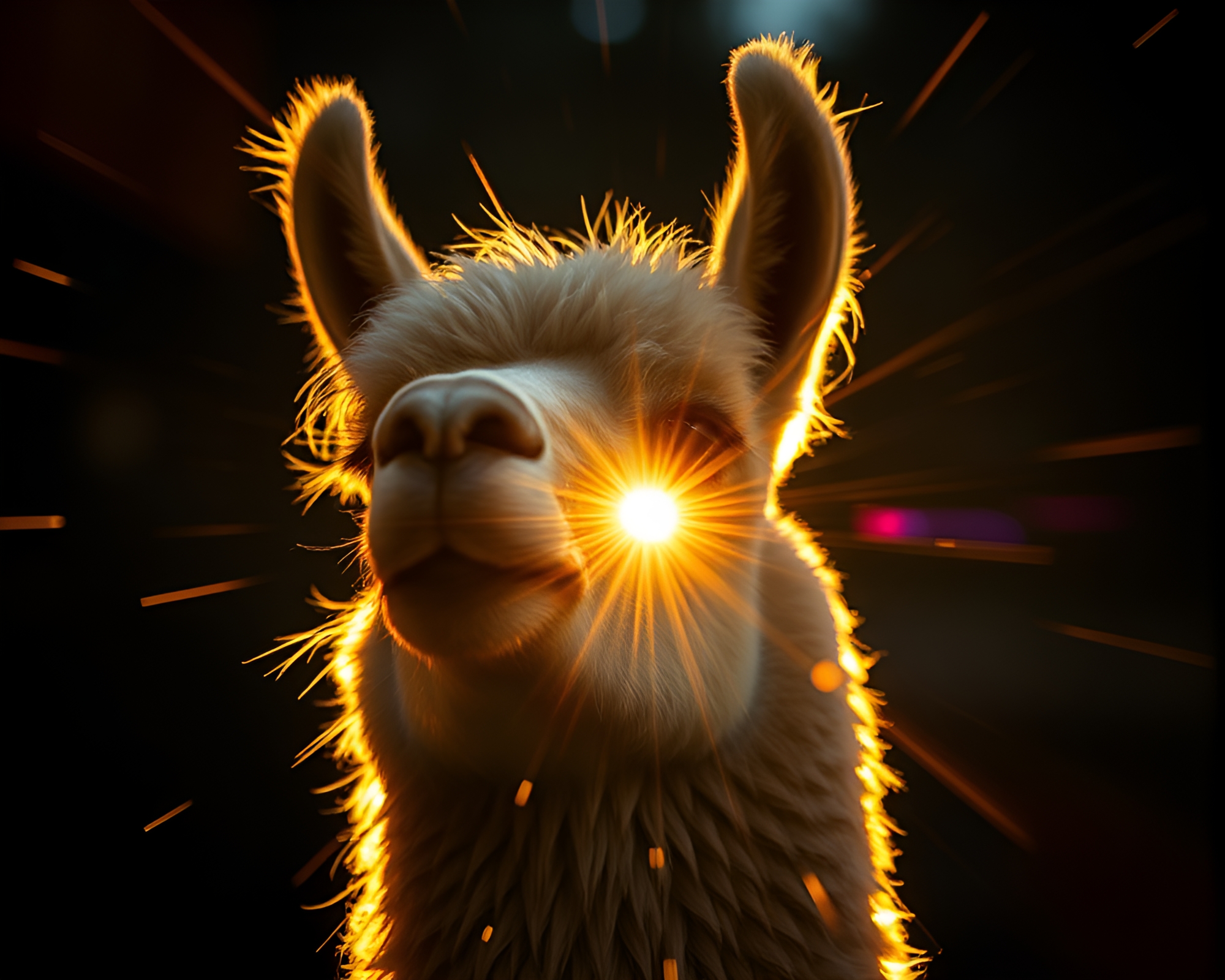Majestic Llama with Gold Foil Highlights and Lens Flare – free AI stock image