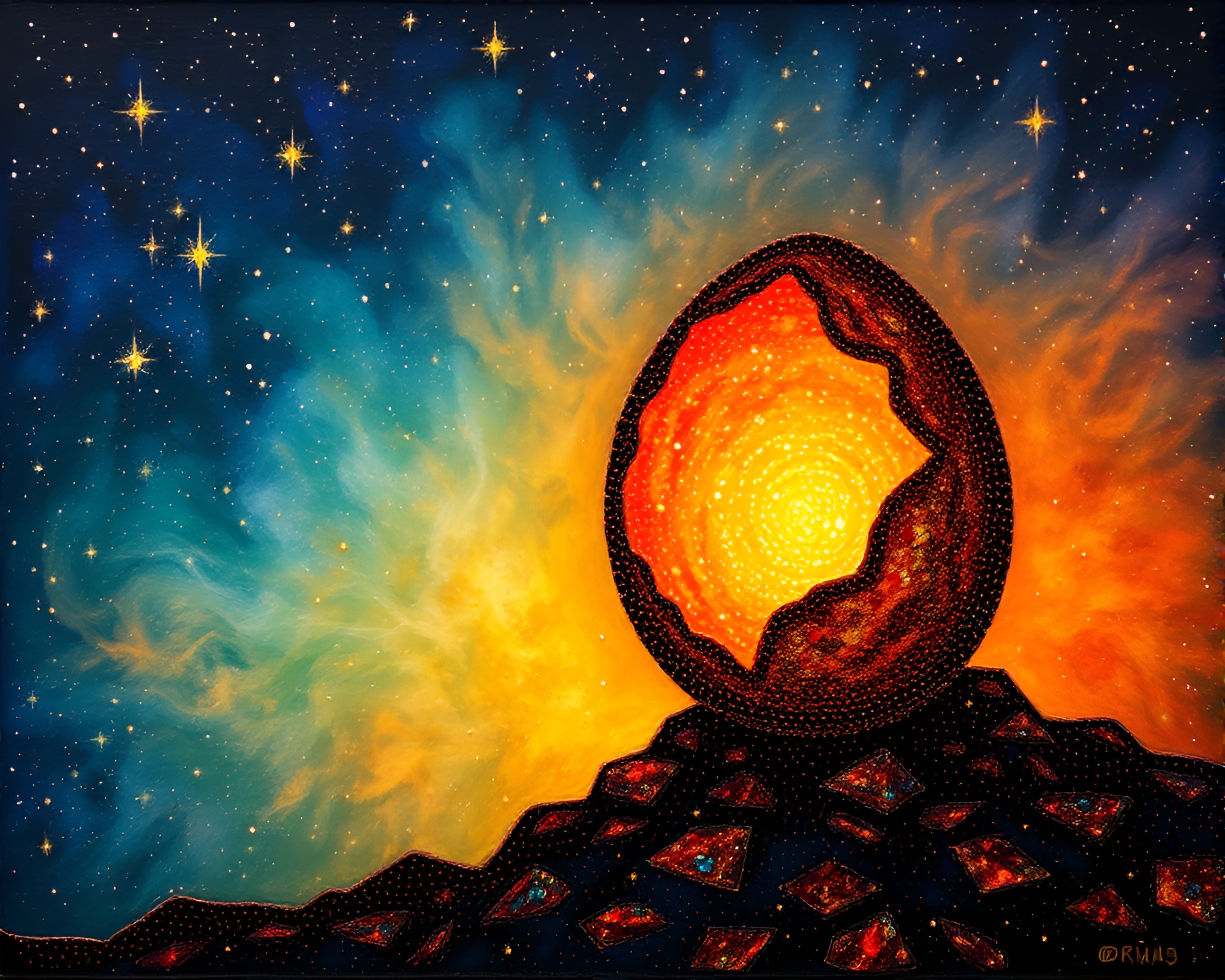 Encaustic Dragon Egg Illuminated By LED Pixel Grid – free AI stock image