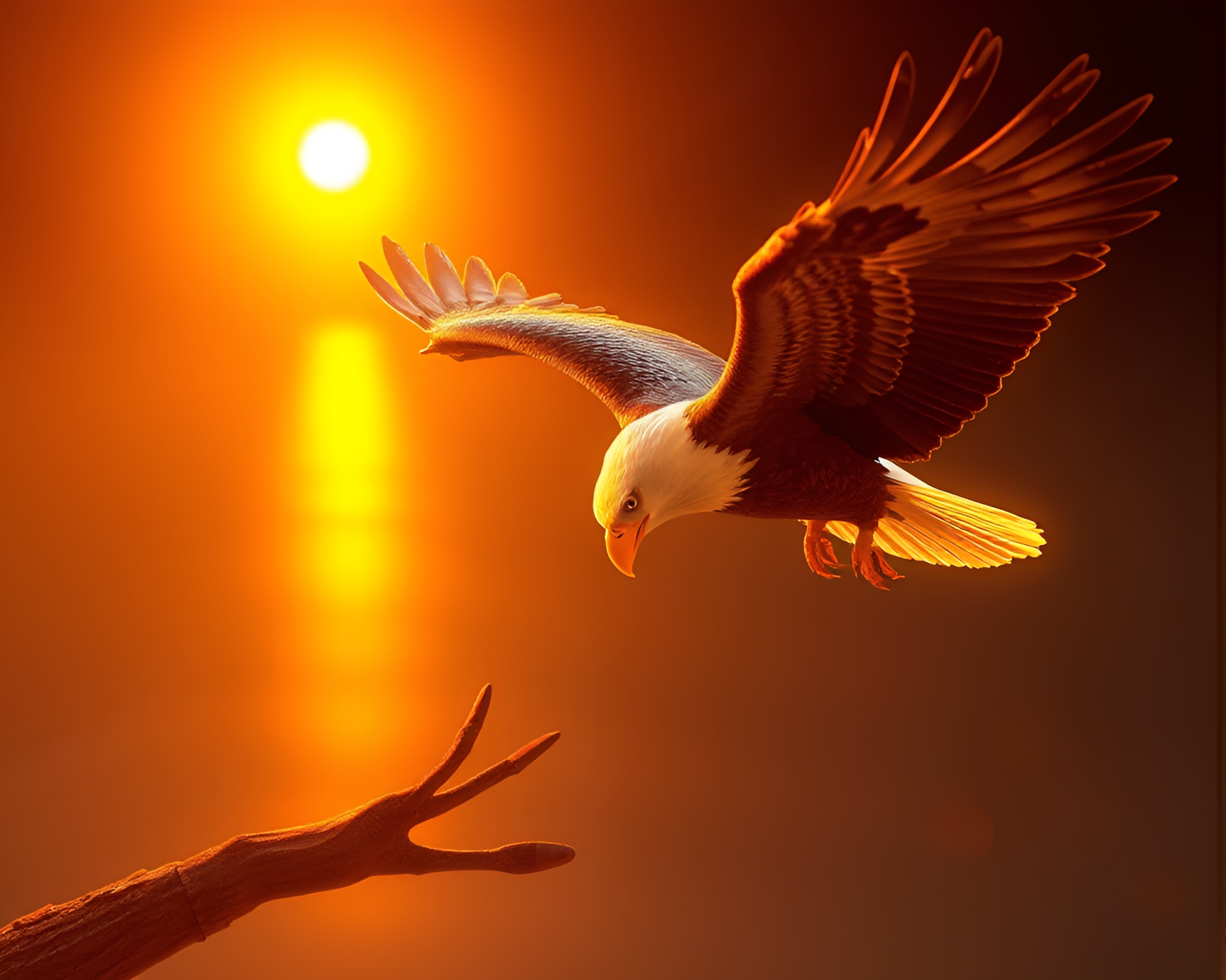 Neon Eagle Soaring in Morning Stereoscopic Glory – free AI stock image