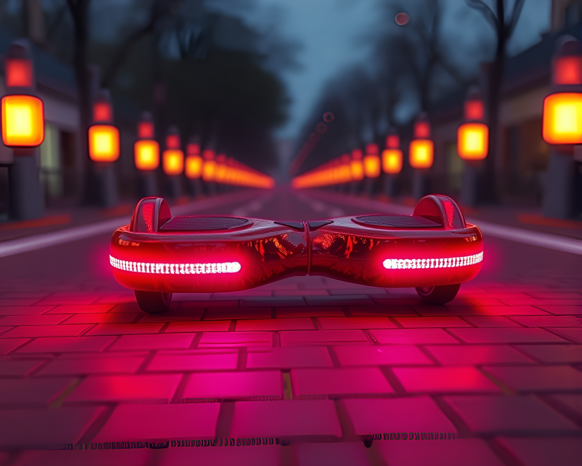 Vibrant Light Trail Hoverboarding in Futuristic City – free AI stock image