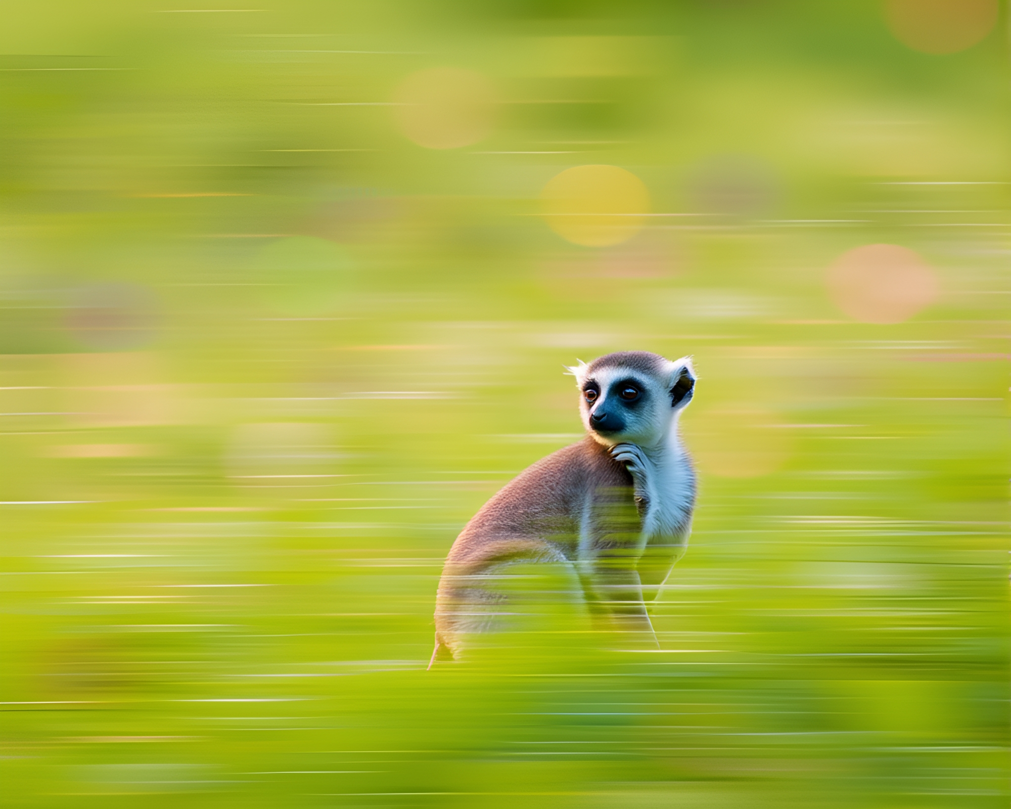 Lemur in Pixelated Light Motion Blur – free AI stock image