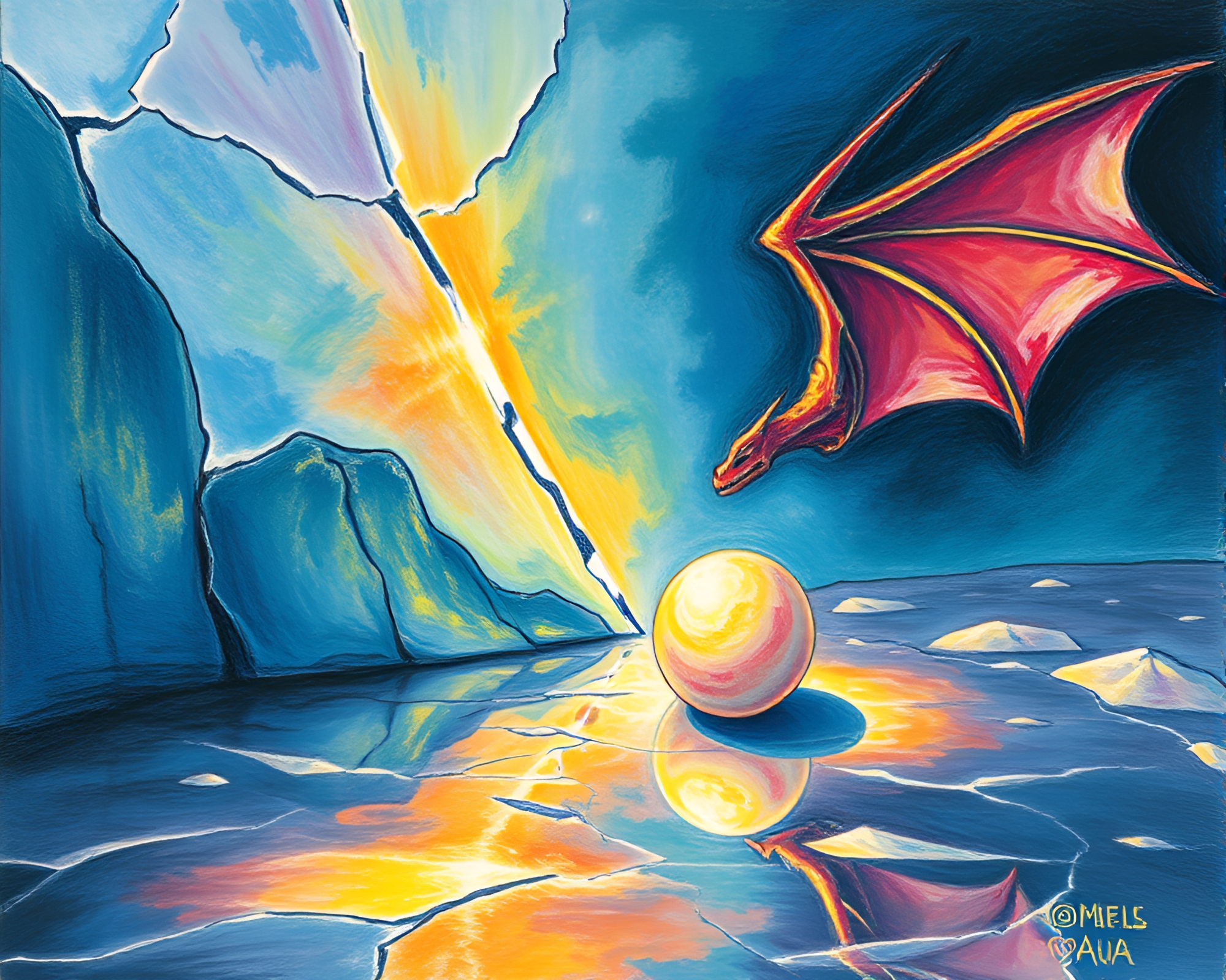 Sorcery Dragon Egg Glowing Reflection – free AI stock image
