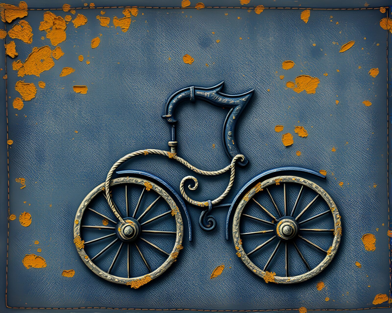 A mystical chariot covered in lichen, depicted in impasto style