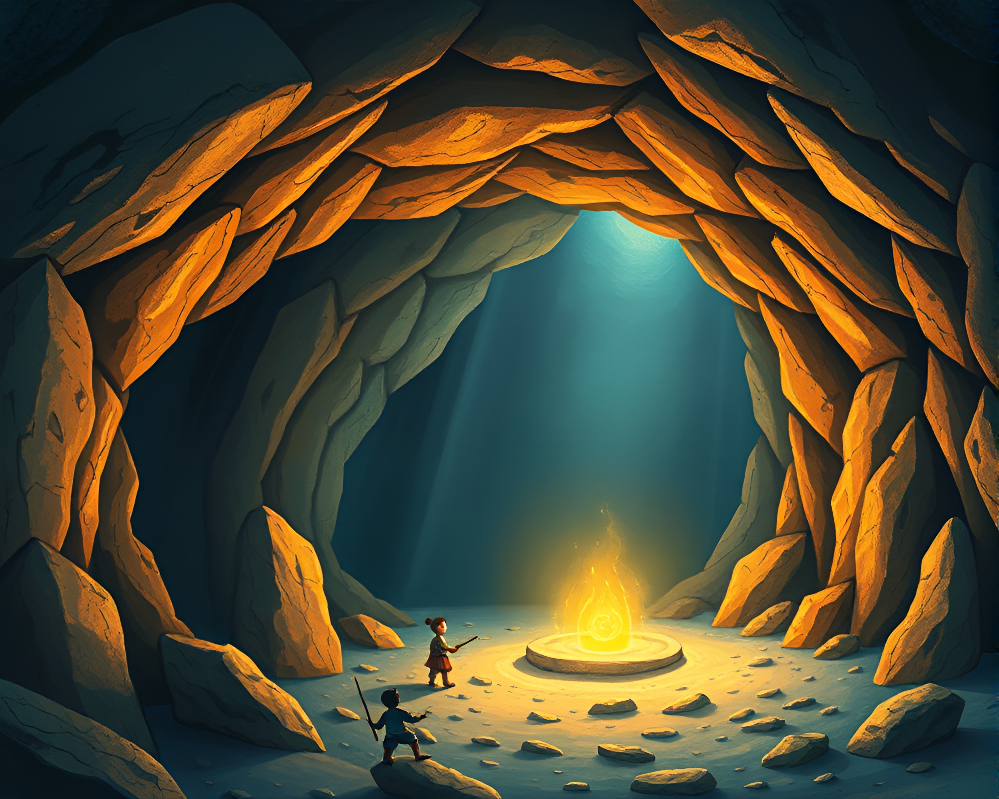 Spiraling Cavern Adventures: Torchligh Glow – free AI stock image