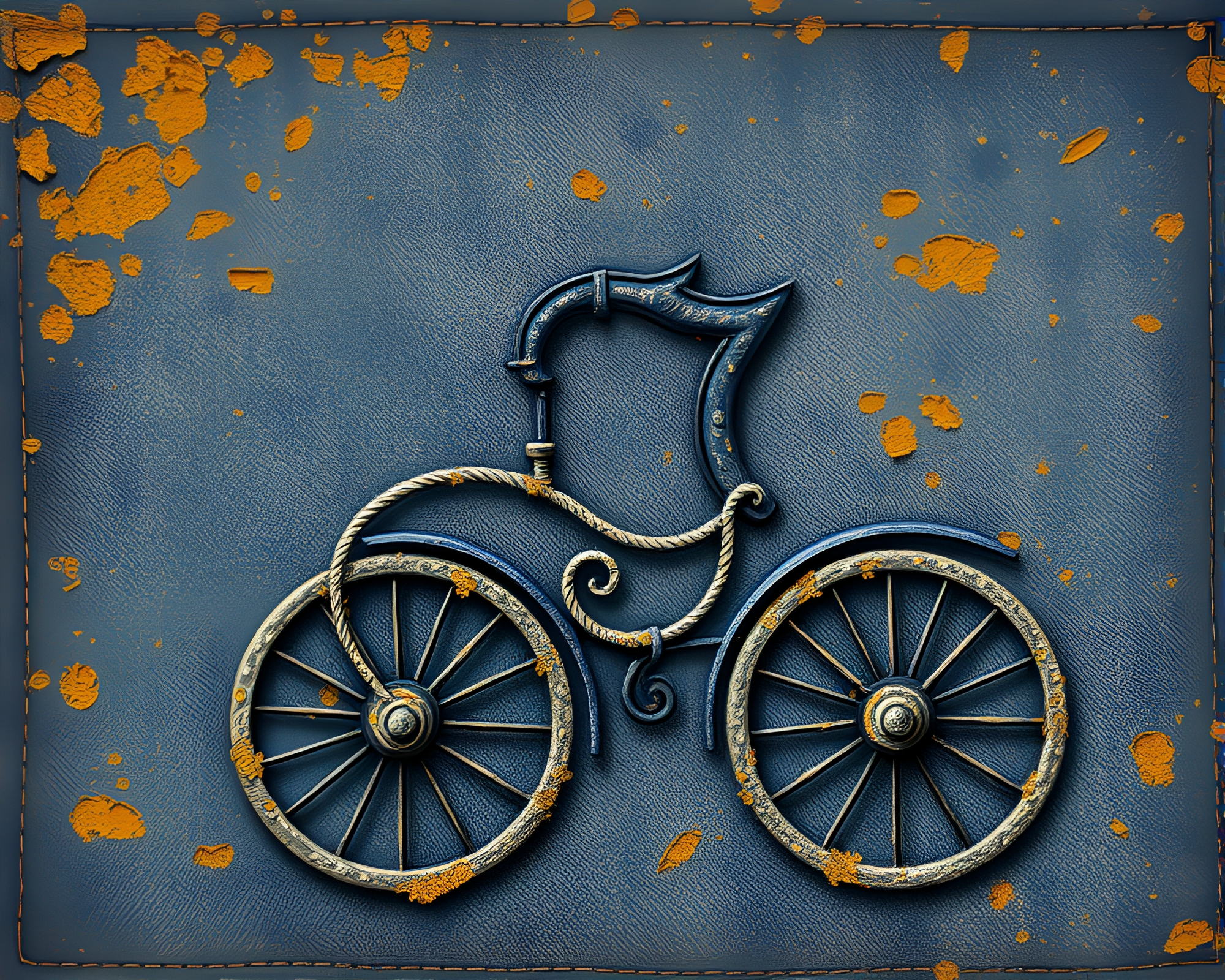 Chariot of Lichen: Faded Denim Impasto Art – free AI stock image