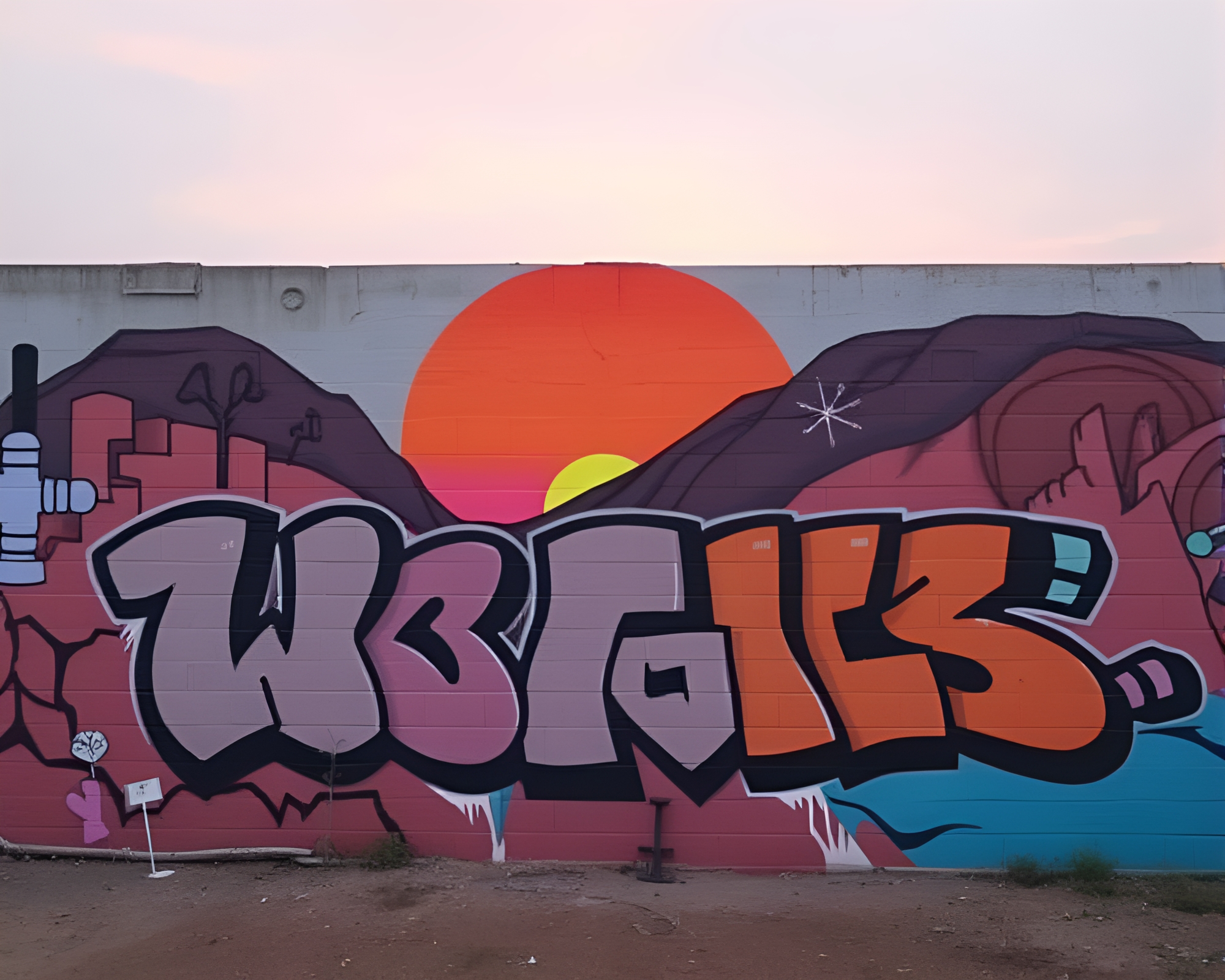 Vaporwave Sunset Mural Graffiti Art – free AI stock image