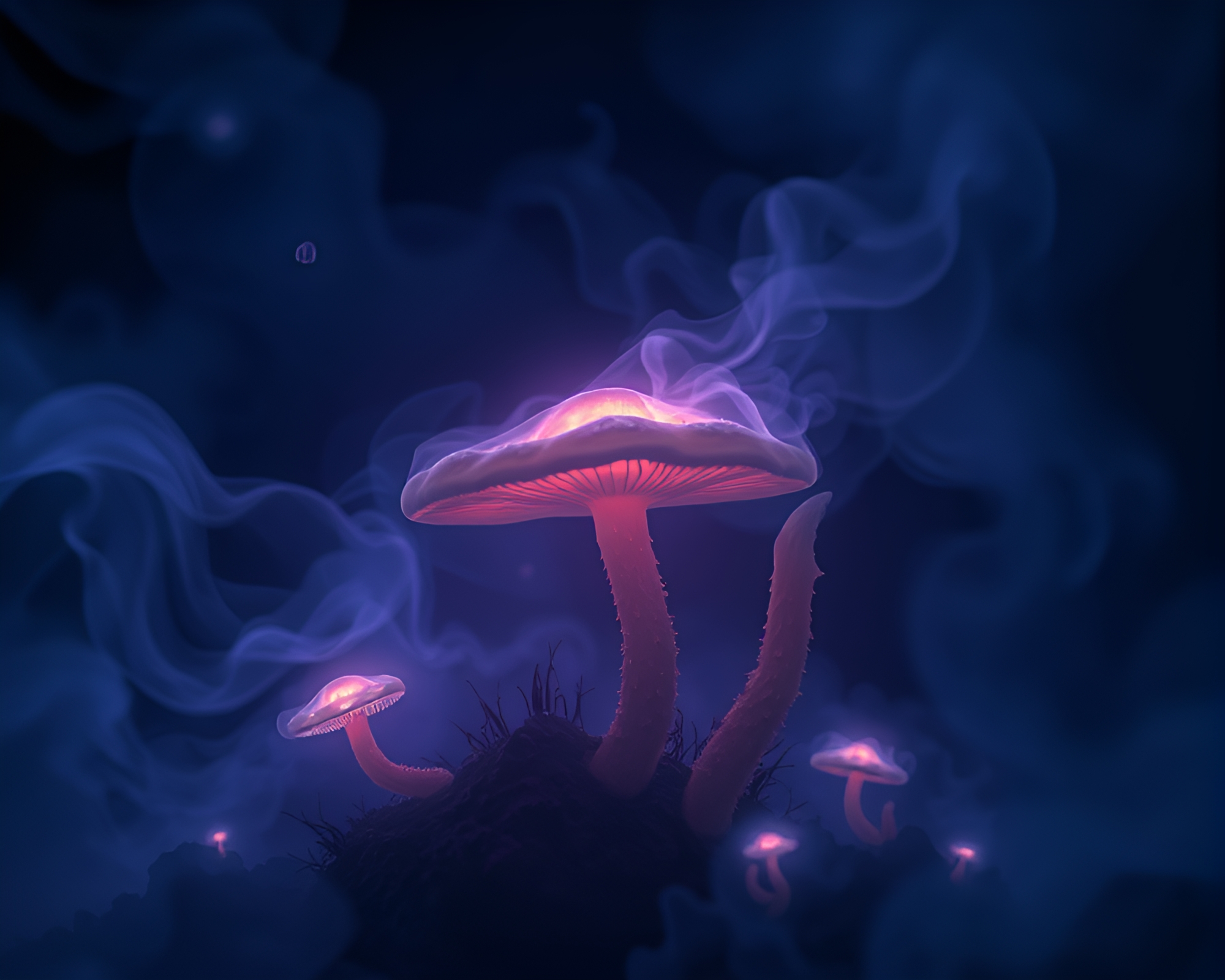 Bioluminescent Fungi in Enigmatic Steam Vapor Vector Art – free AI stock image
