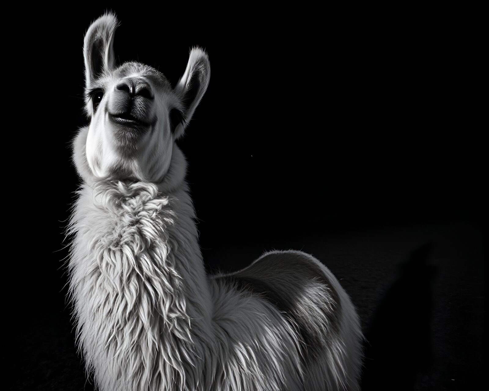 High-contrast long exposure photo of a llama noir scene