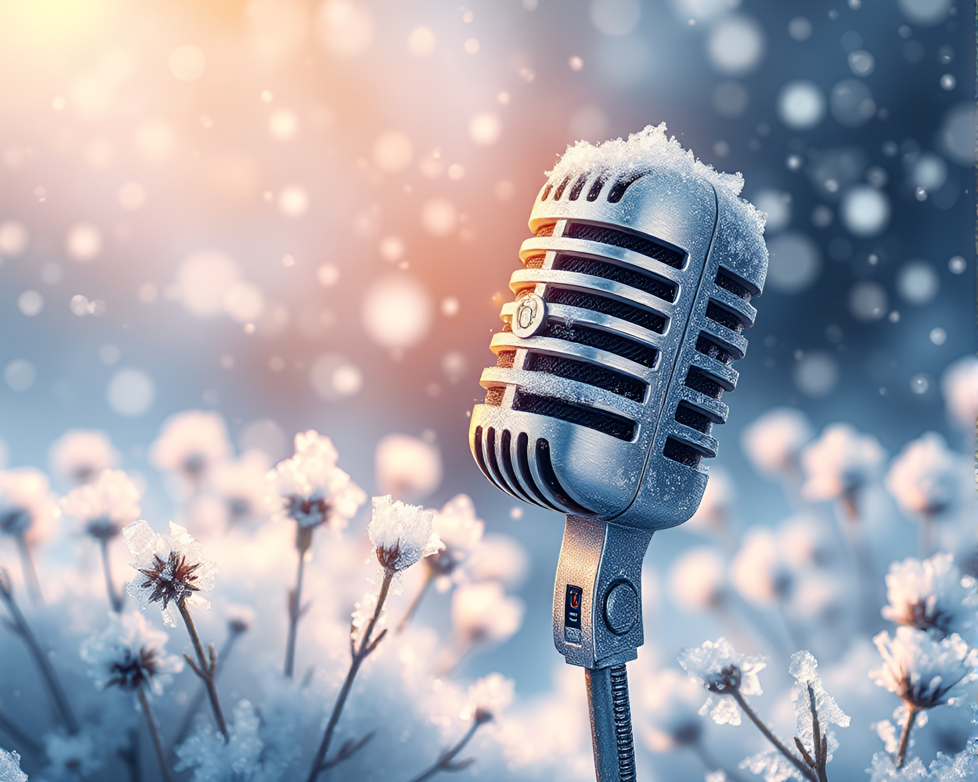 Frosty Microphone: Ice Crystal Botanical Illustration – free AI stock image