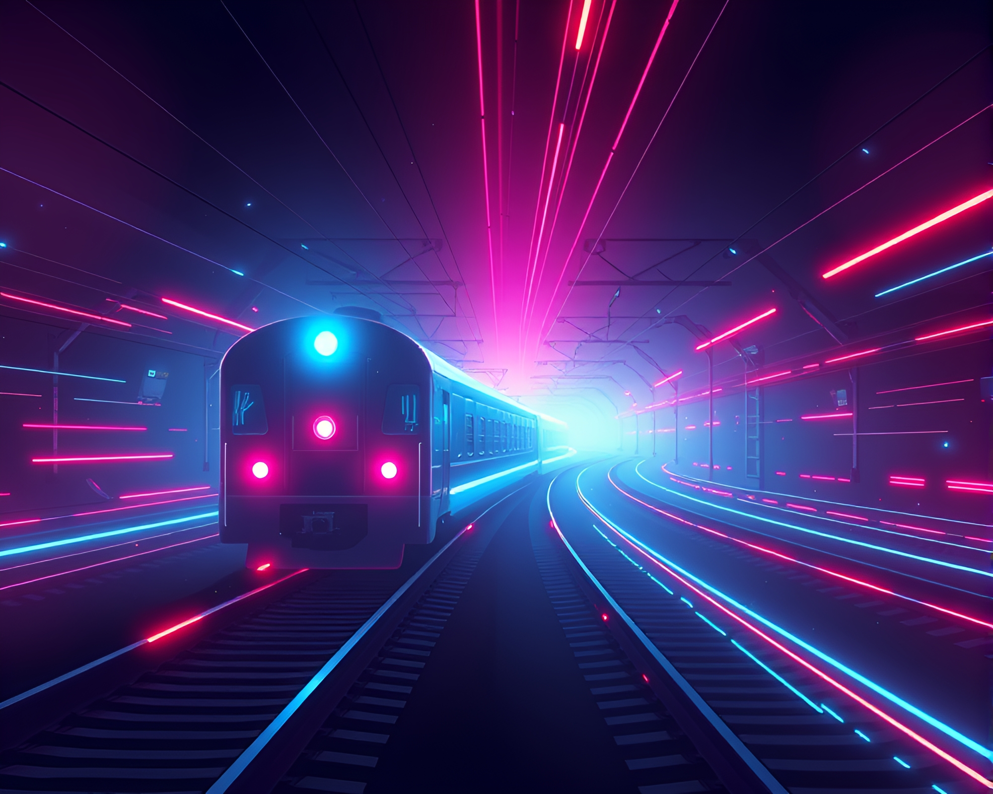 Cyborg sorcery aura train light trails flat design – free AI stock image