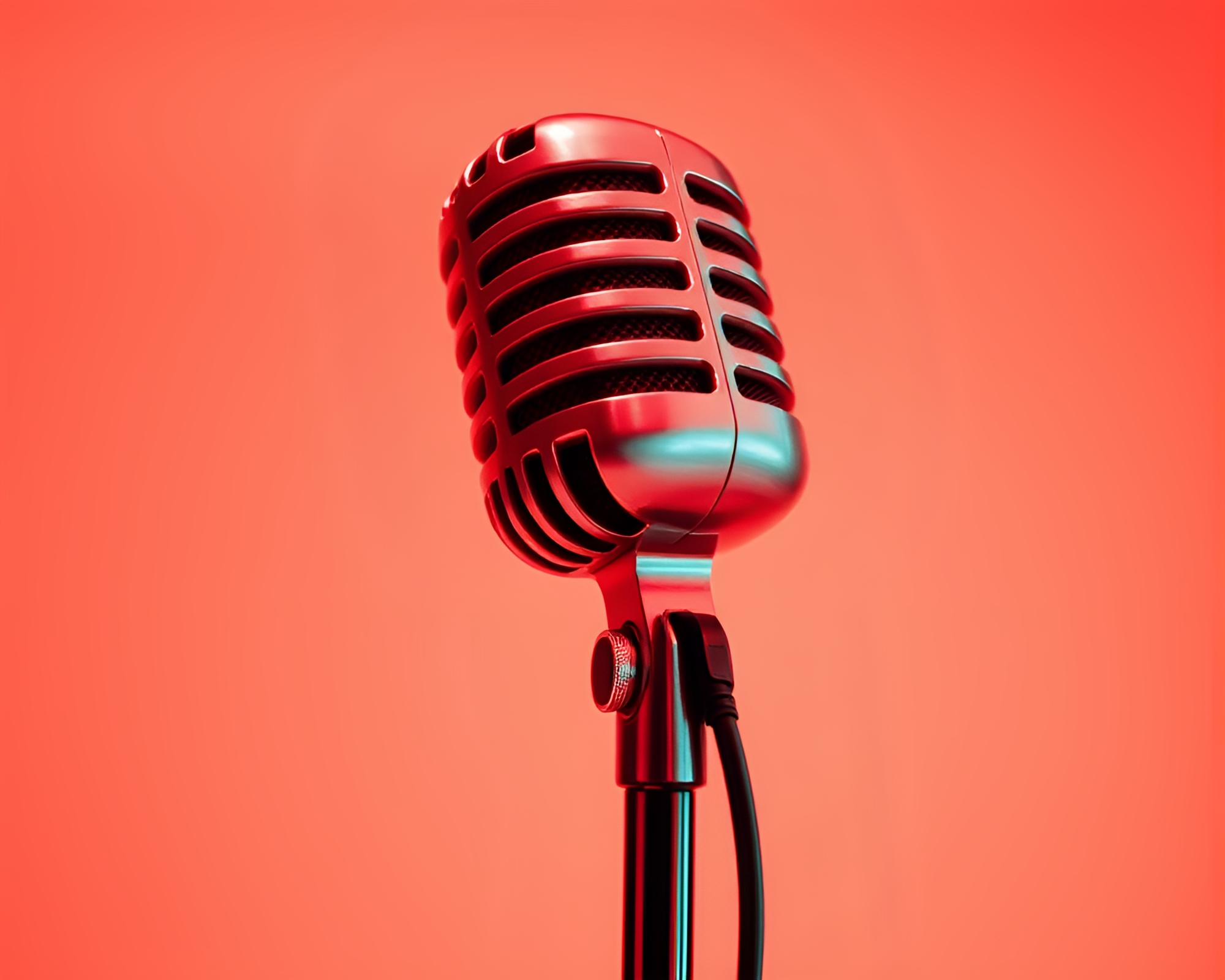 Vibrant Ruby Red Microphone with Concentric Circles – free AI stock image