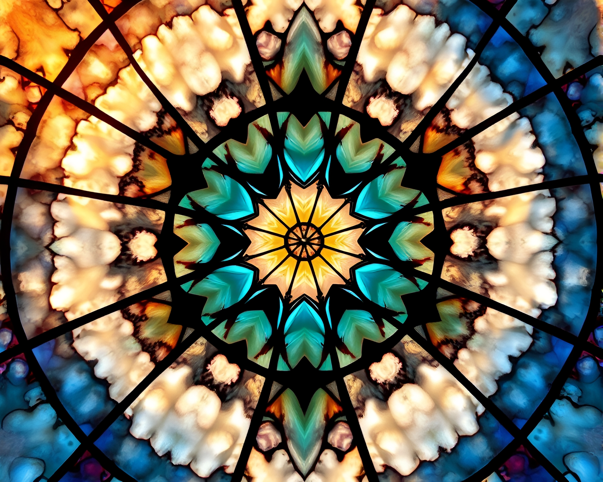 Stained Glass Cloudscape: A Kaleidoscope Sky – free AI stock image