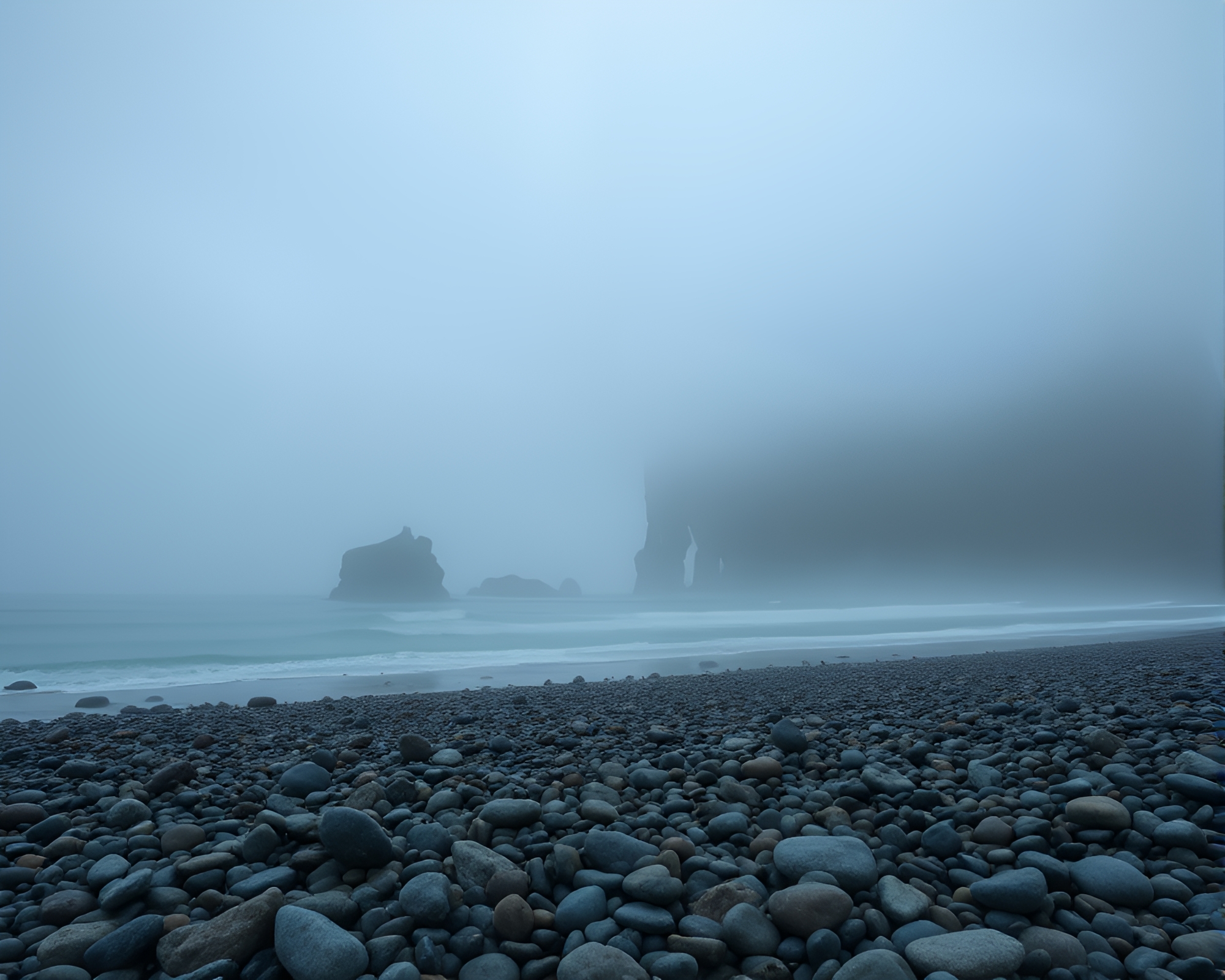 Misty Pebble Beach Tattoo Flash Art Composition – free AI stock image