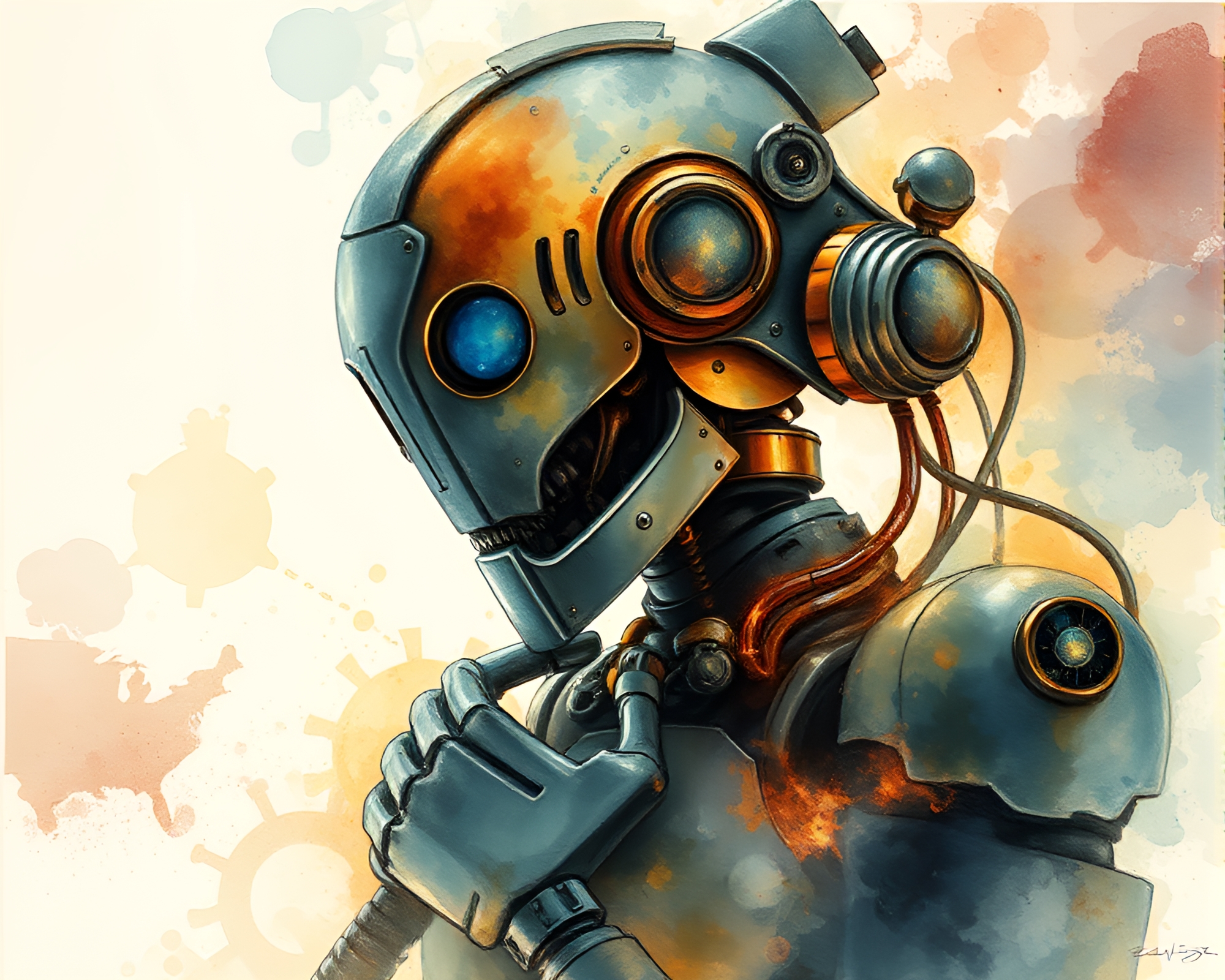 Steampunk Robot Capturing Candid Fractal Glow Moment – free AI stock image