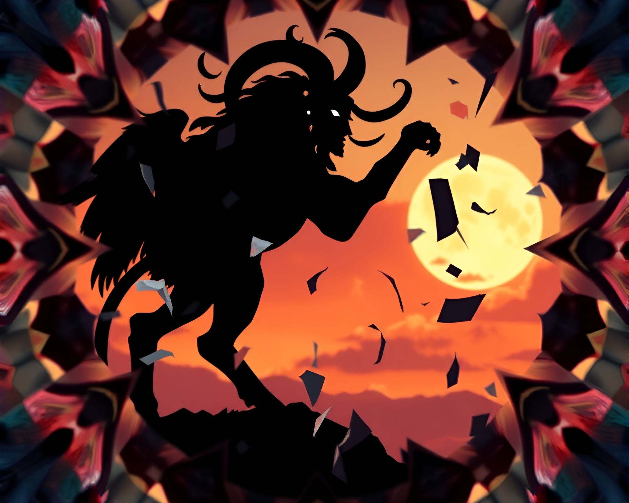 Satyr’s Kaleidoscope Silhouette Dance – free AI stock image