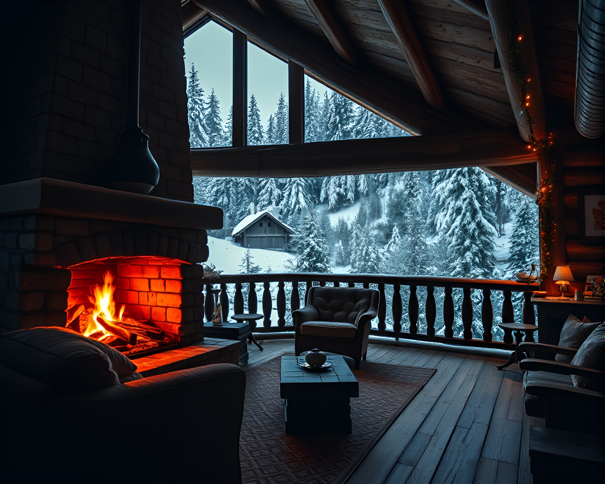 Alpine Chalet Fireplace HDR Composition – free AI stock image