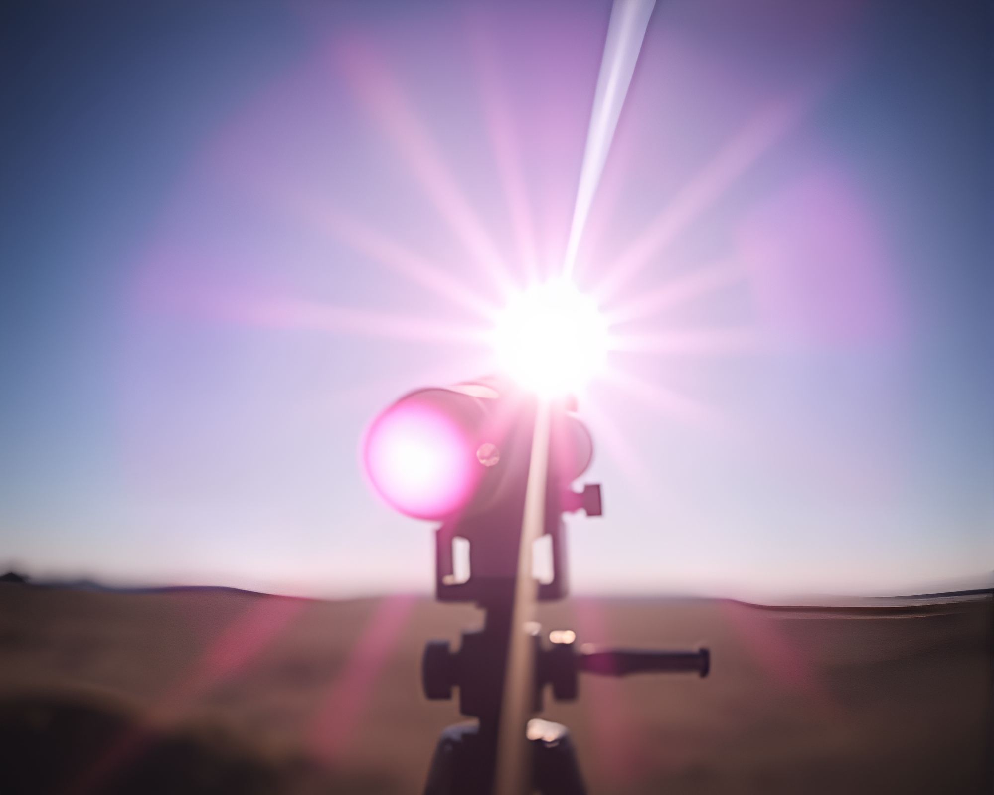 Telescope gazing into magical magenta lens flare – free AI stock image