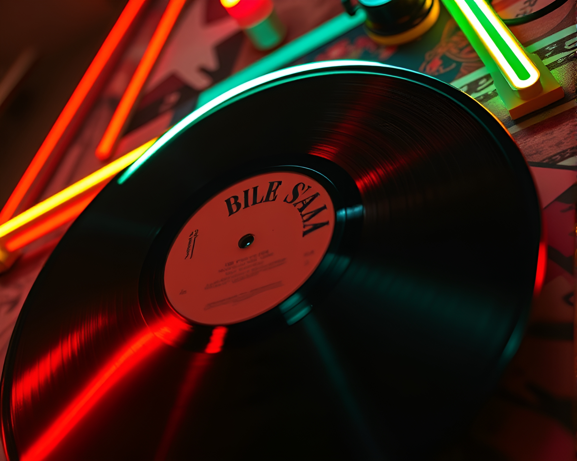 Neon Glow Vinyl Dreamscape – free AI stock image
