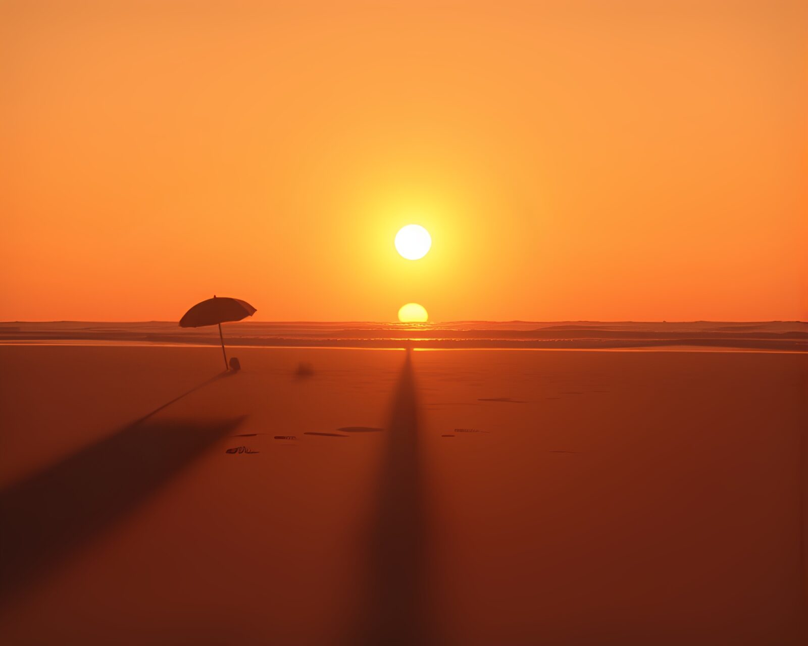 A surreal AI-generated beach scene with shadowy kaleidoscope effect