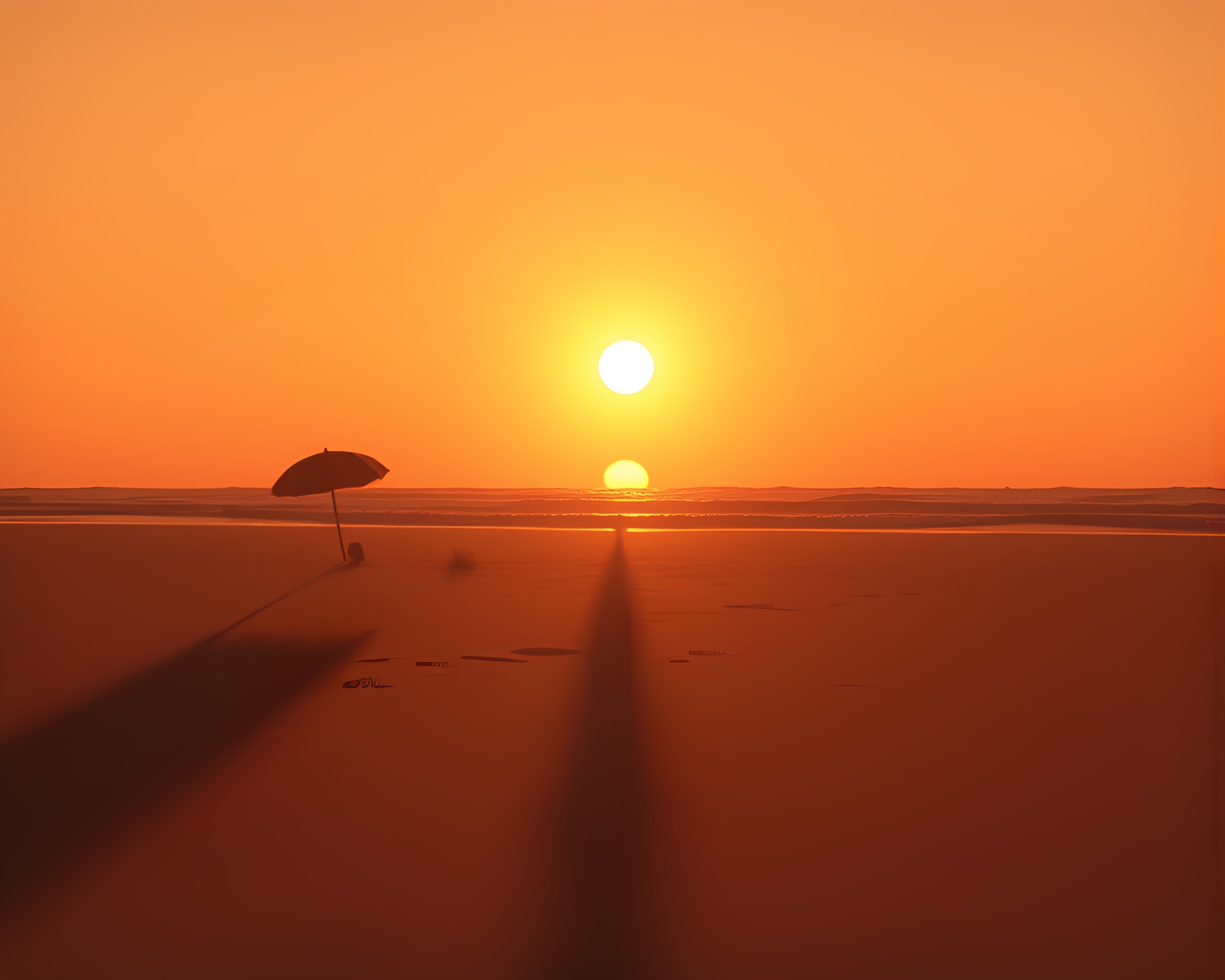 Sunset Shadows: Beach Silhouette with Kaleidoscope Aura – free AI stock image