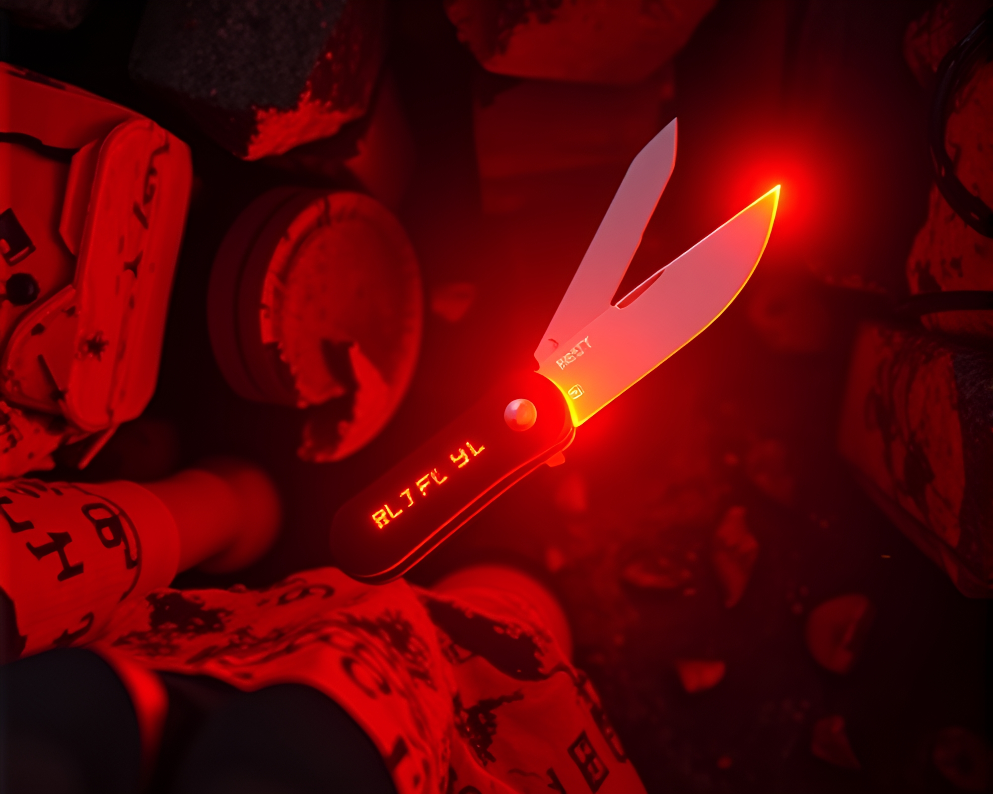 Rusty Pocketknife From Above Bathed in Solar Flare Glow – free AI stock image