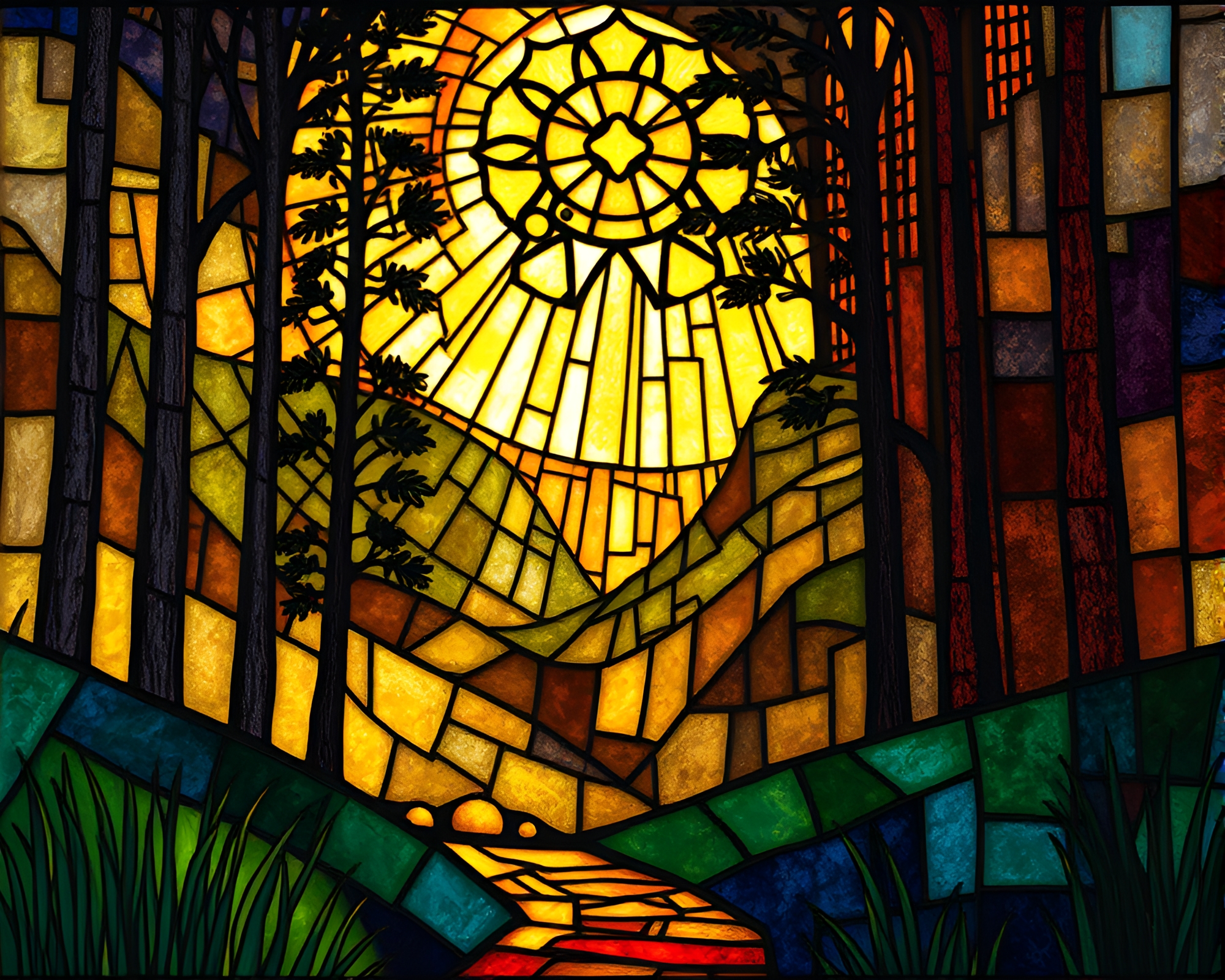 Valley Cathedral with Grain Overlay Screen Printing – free AI stock image