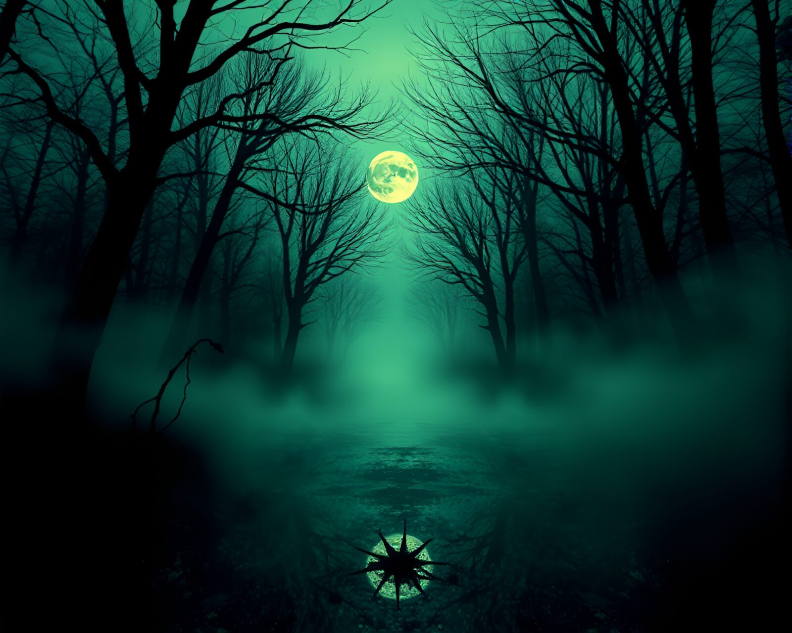 Washed-out colored image of haunted mirror in halftone style