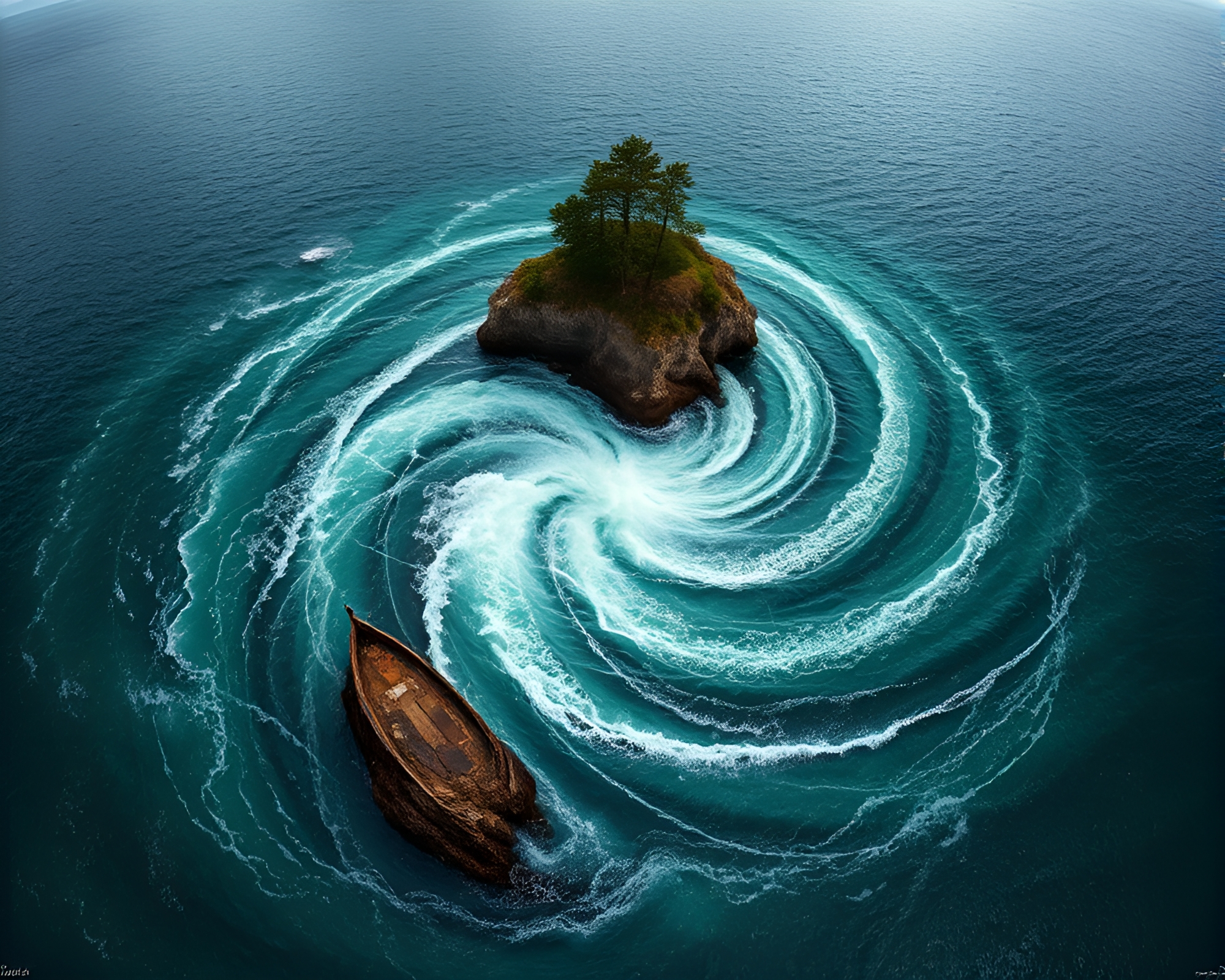 Whirlpool Island Collage: Enchanting HDR Water Scene – free AI stock image