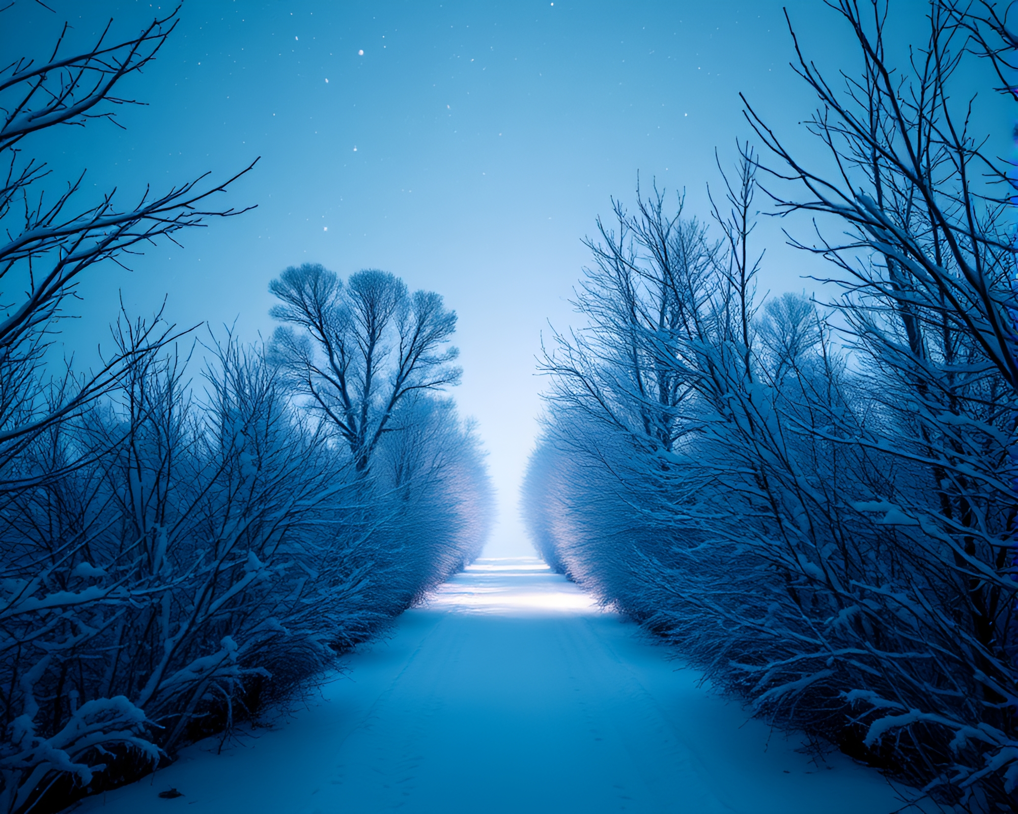 Symmetrical Winter Wonderland: Light Streaks and Rim Lighting – free AI stock image