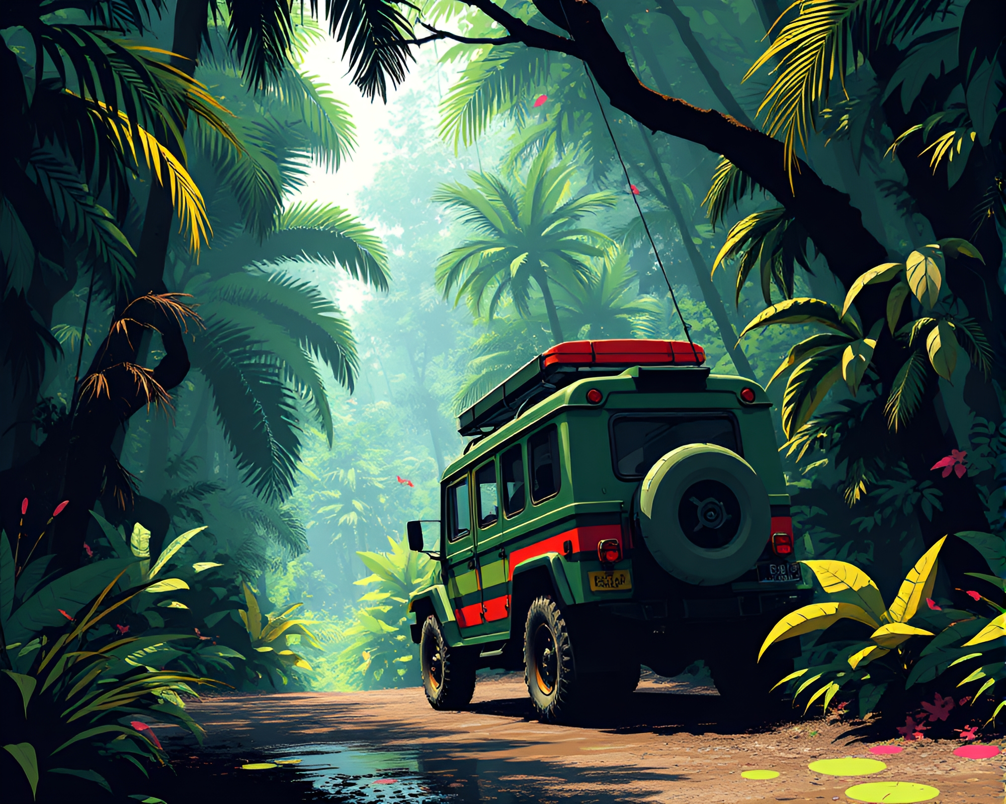 Jungle Stagecoach Pixelated Color Splash – free AI stock image