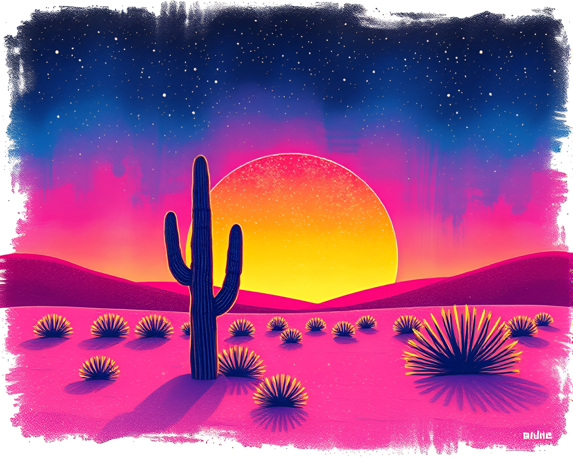 Surreal Stippled Neon Desert Oasis – free AI stock image