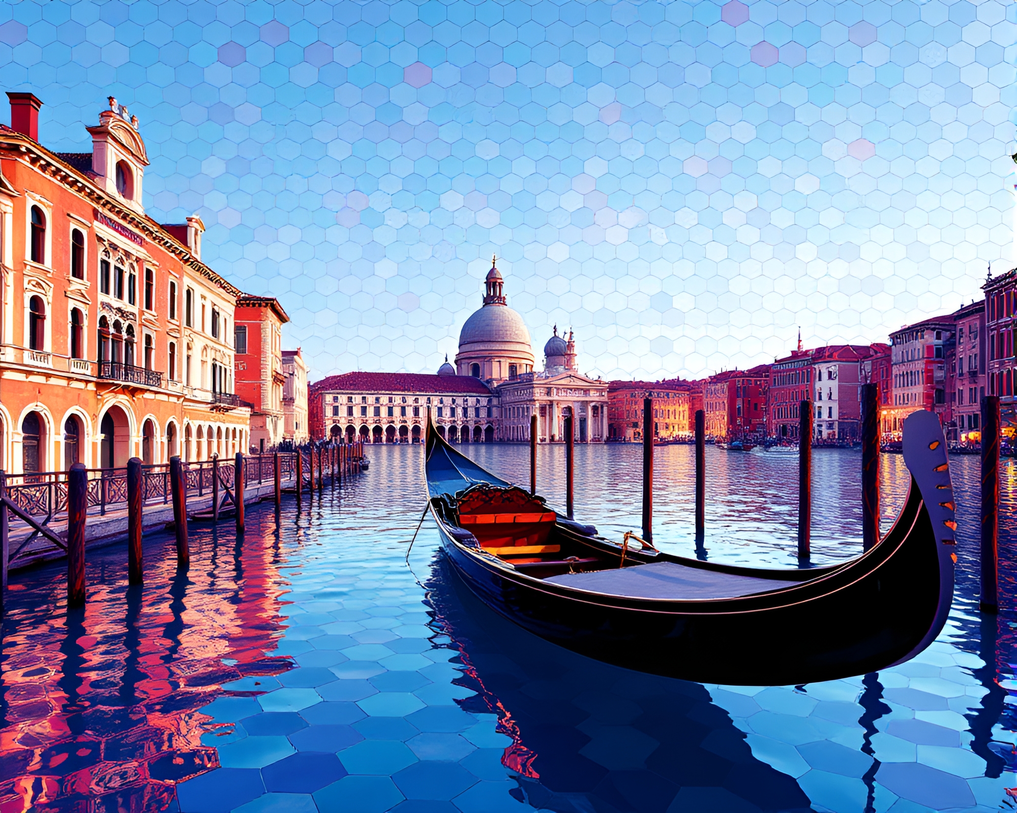 Venetian Gondola in Hexagonal Tiling Wonderland – free AI stock image