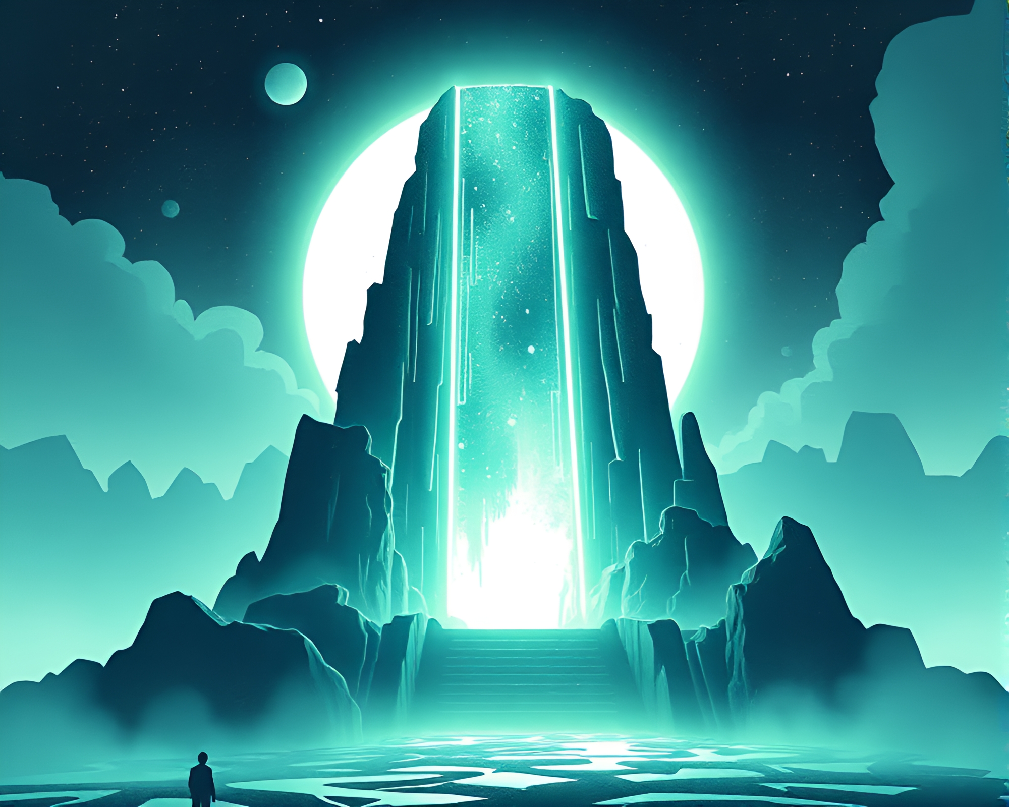 Steampunk Monolith Silhouette with Phosphorescent Glow – free AI stock image