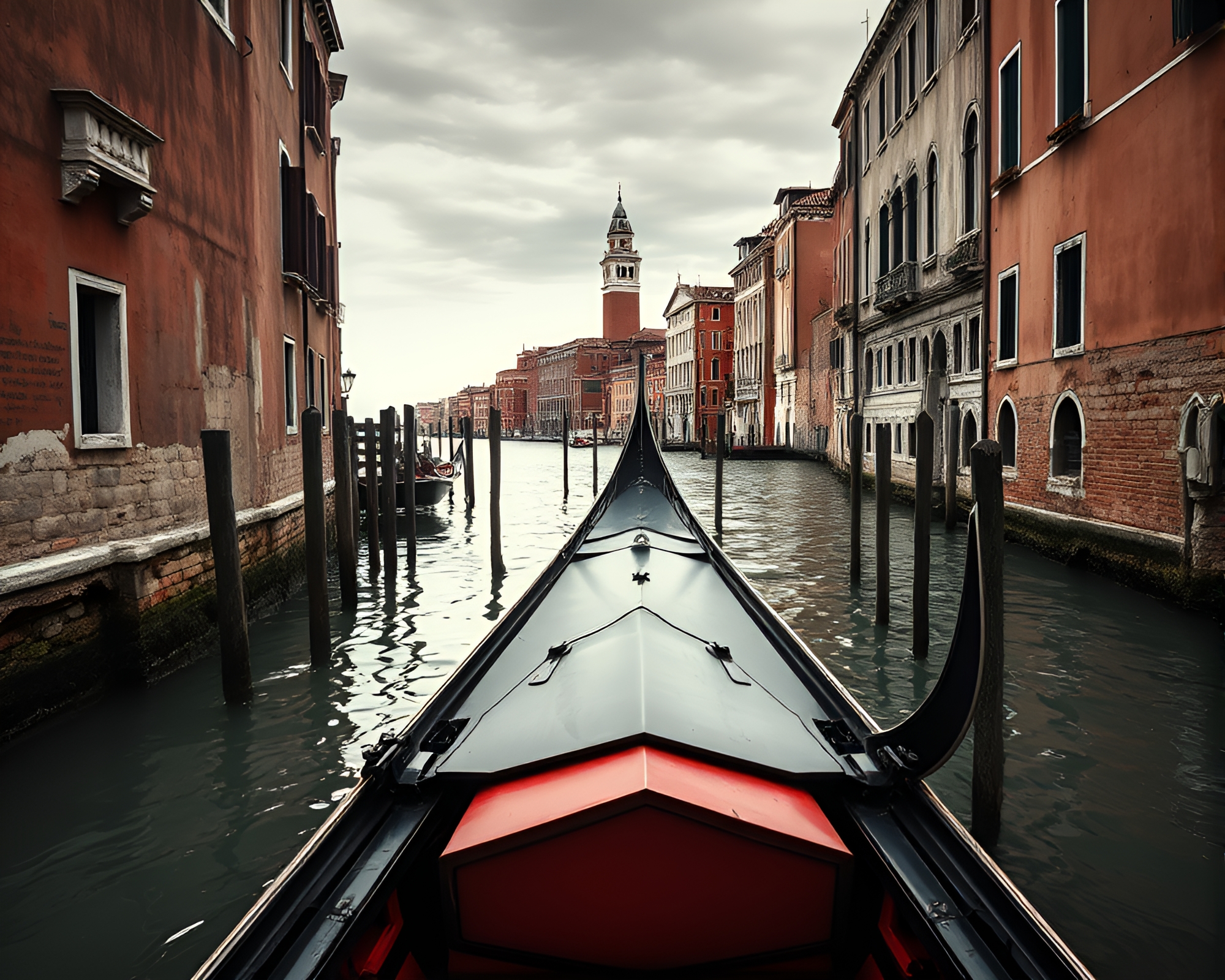 Dreamy Venetian Gondola in Duochrome Depth Layering – free AI stock image