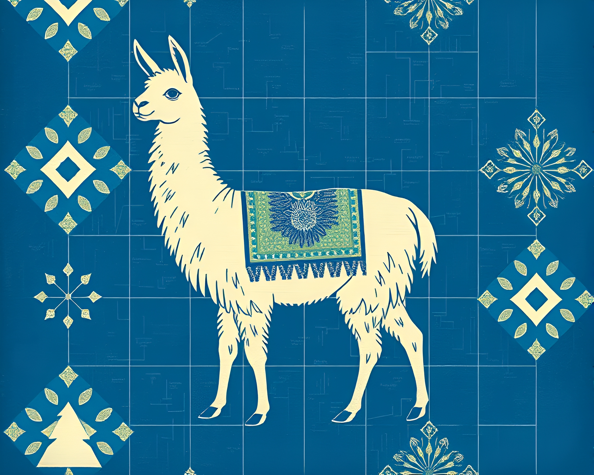 Llama-inspired Geometric Blueprint Artwork – free AI stock image