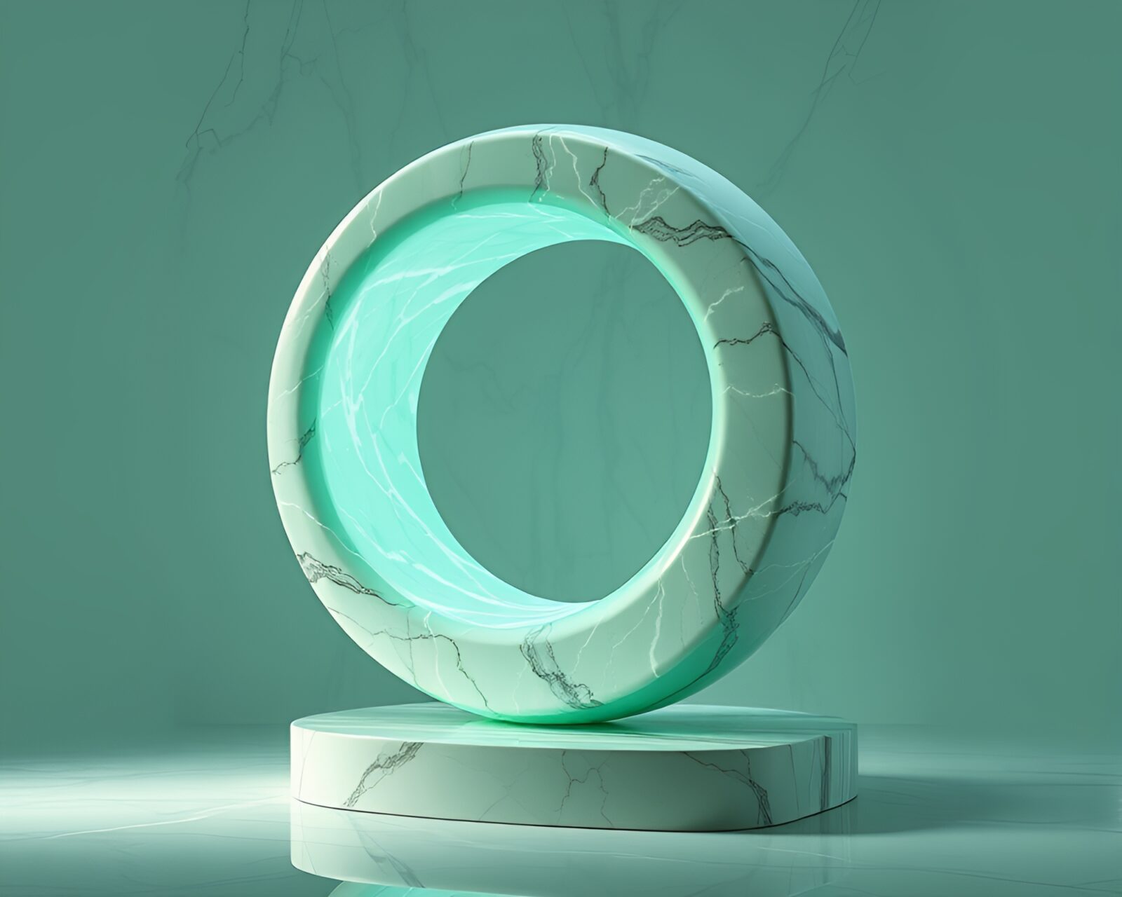 Technical illustration of a mint green marble sculpture with light leaks