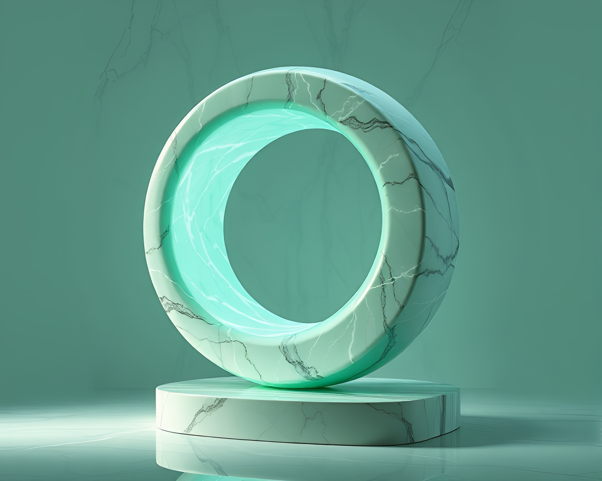 Mint Green Marble Sculpture Illuminated with Light Leaks – free AI stock image