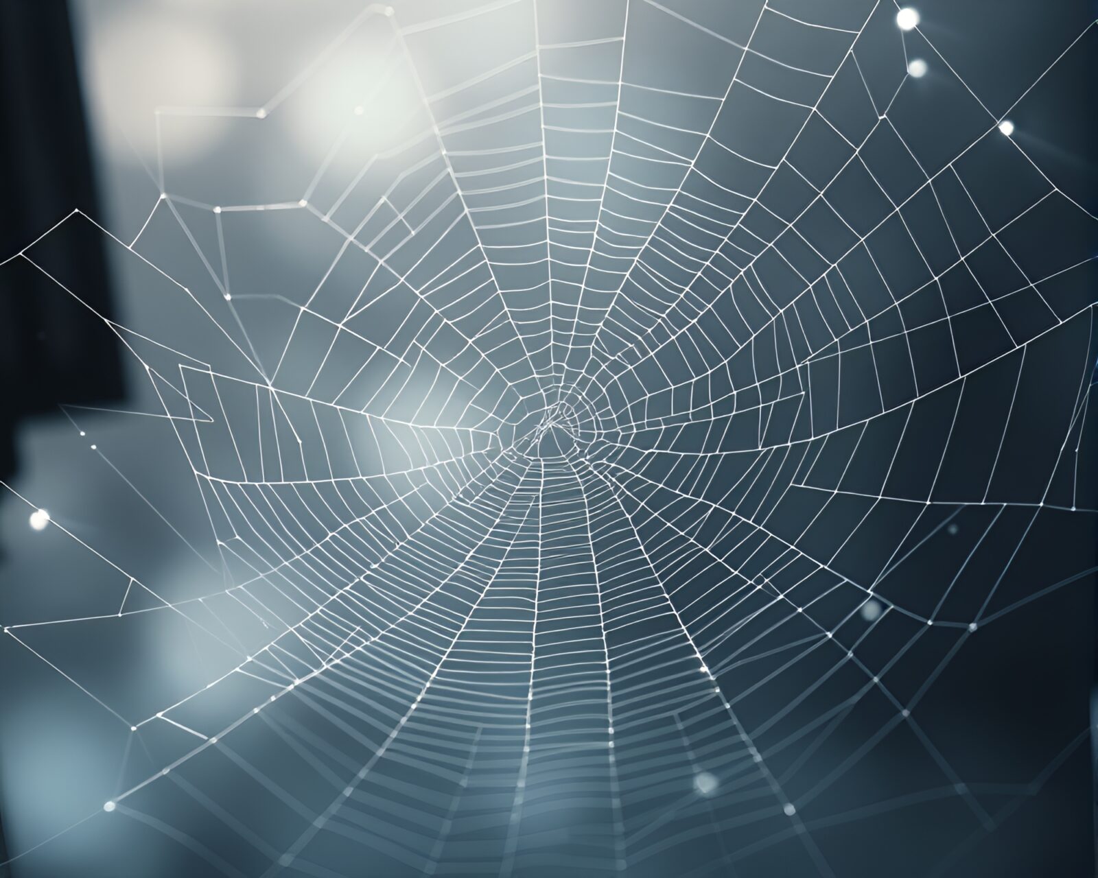 Architectural rendering of satellite tower surrounded by spiderwebs