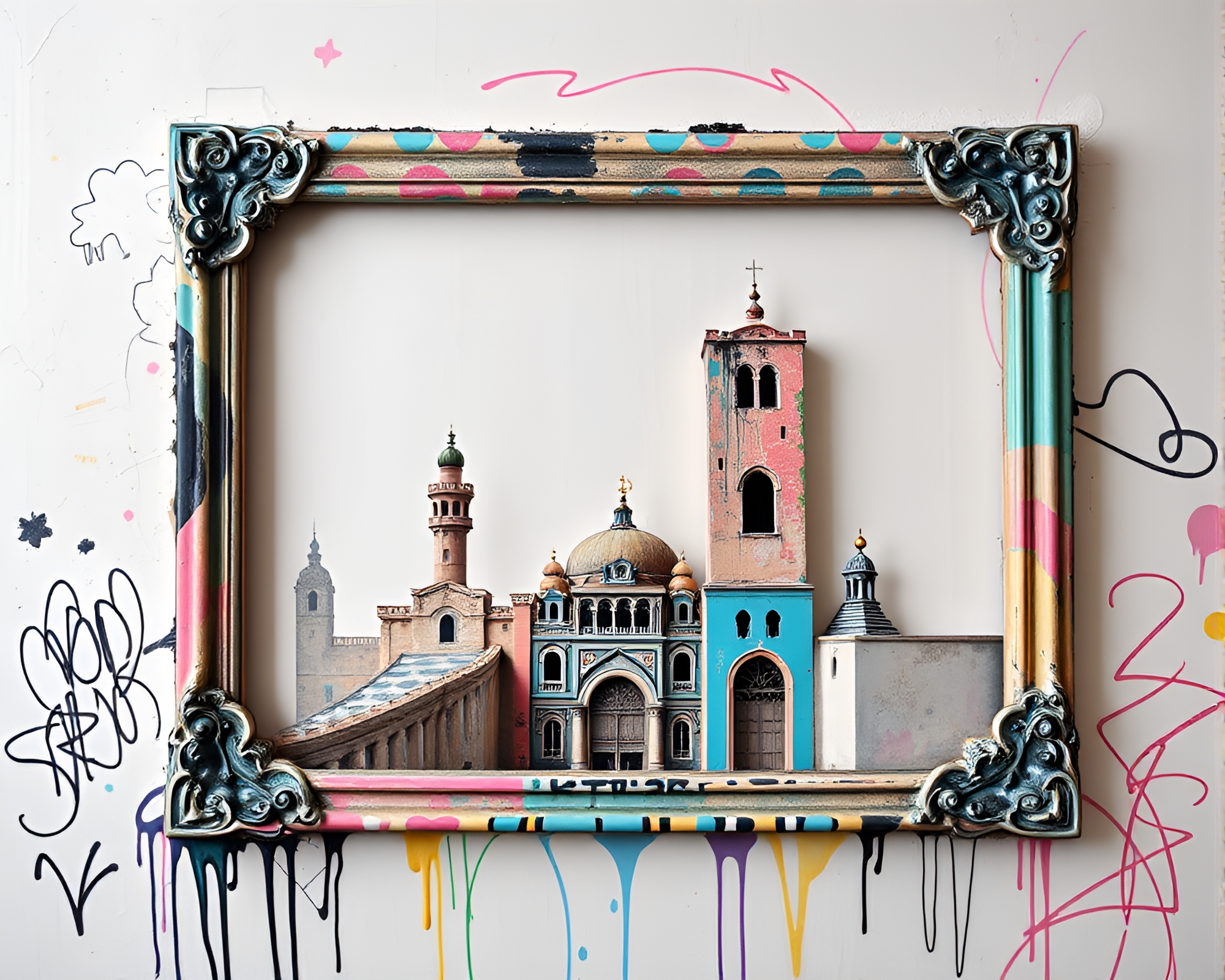 Skeuomorphic Mind Palace: Pastel Graffiti Wonderland – free AI stock image
