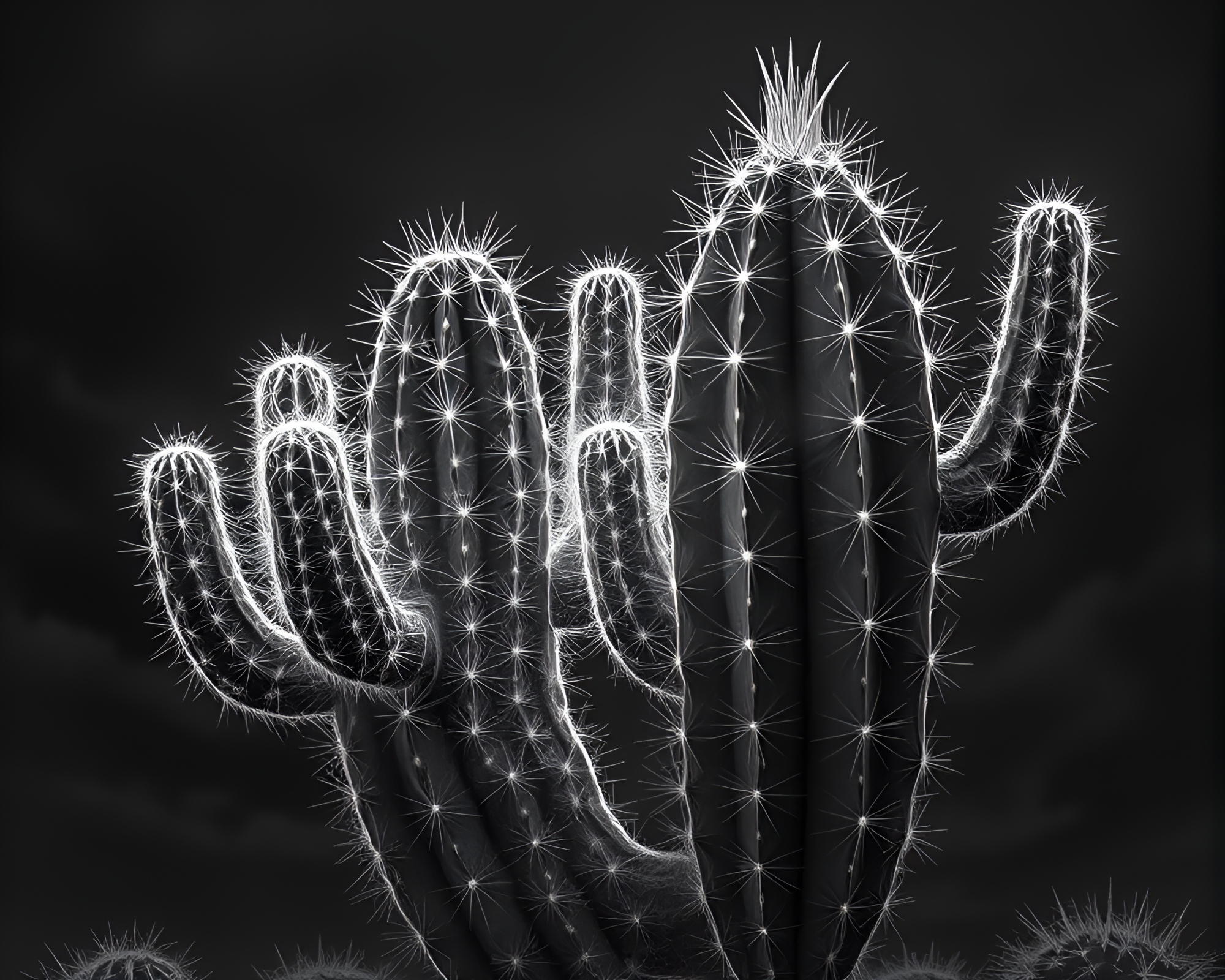Neon Cactus Double Exposure in Graphite Gray CGI Render – free AI stock image