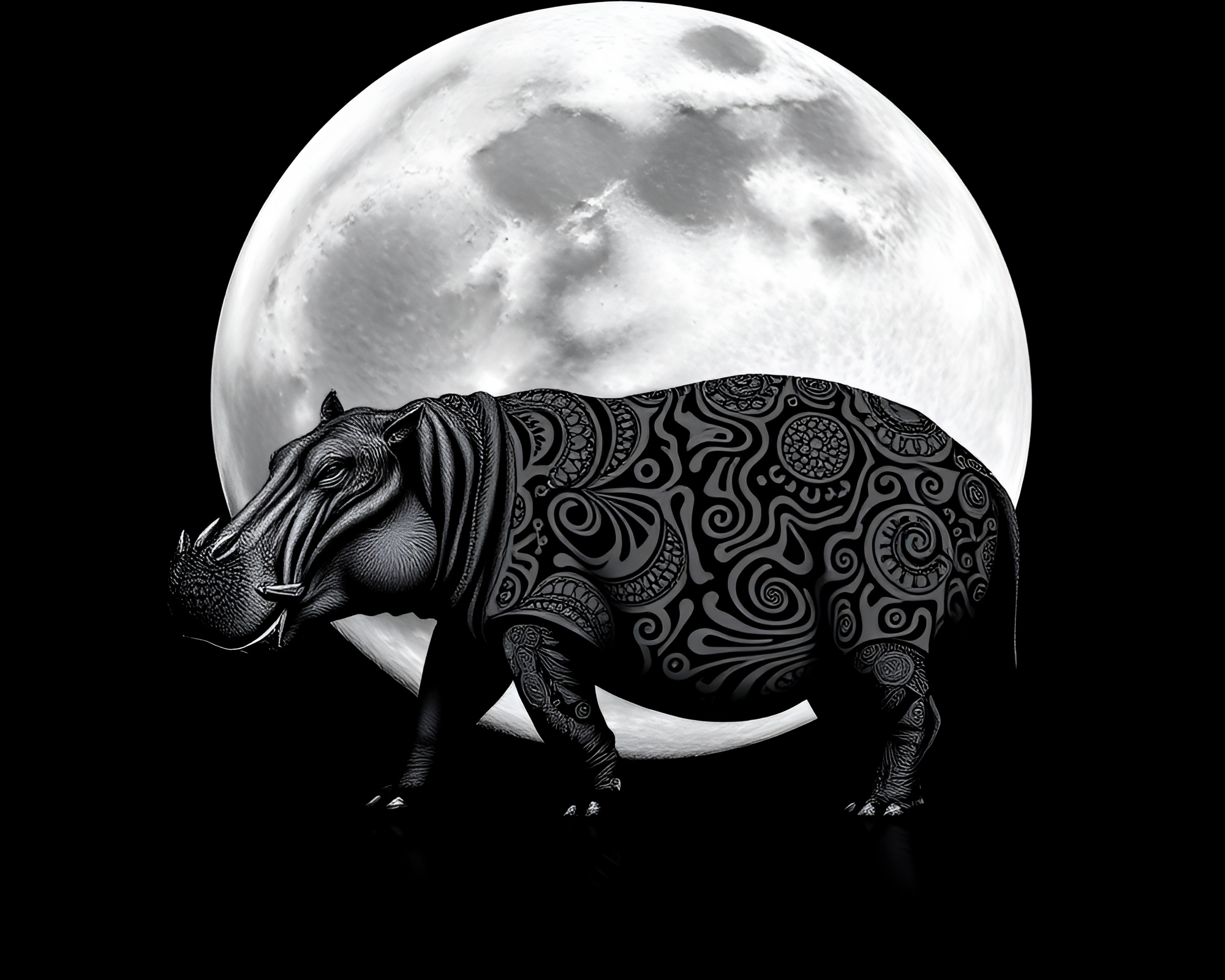 Intricate Hippopotamus Lunar Patterns in Procedural Generation – free AI stock image