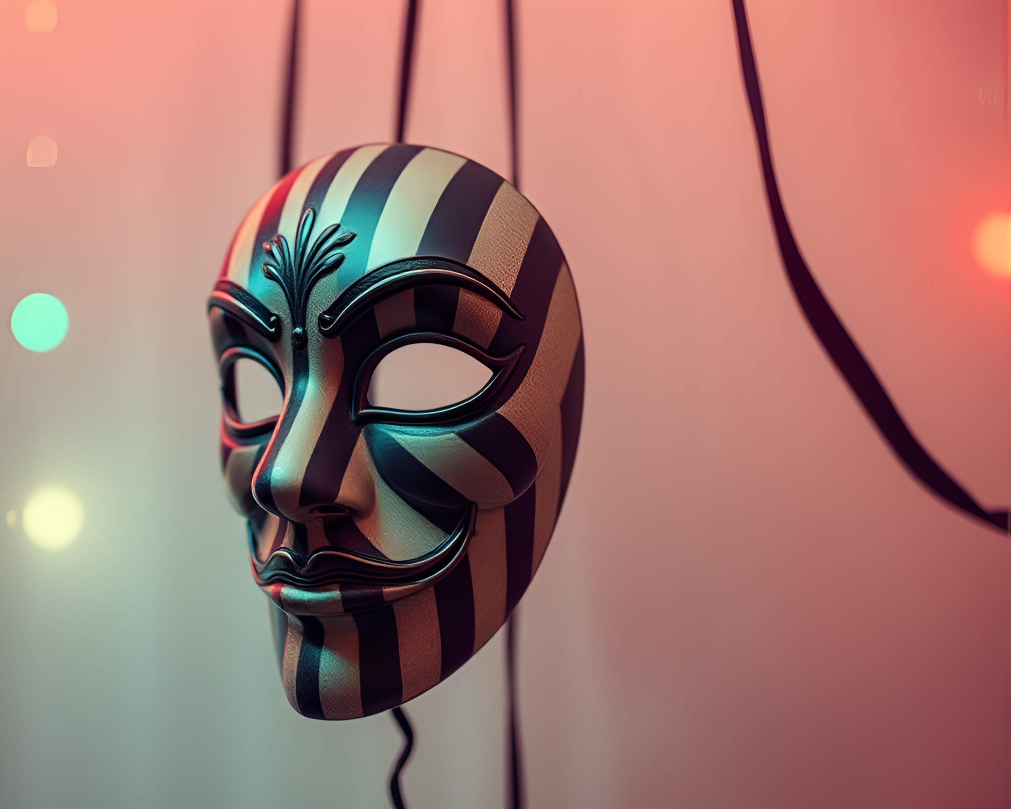 Retrowave Dream: Venetian Mask Striped Haze – free AI stock image