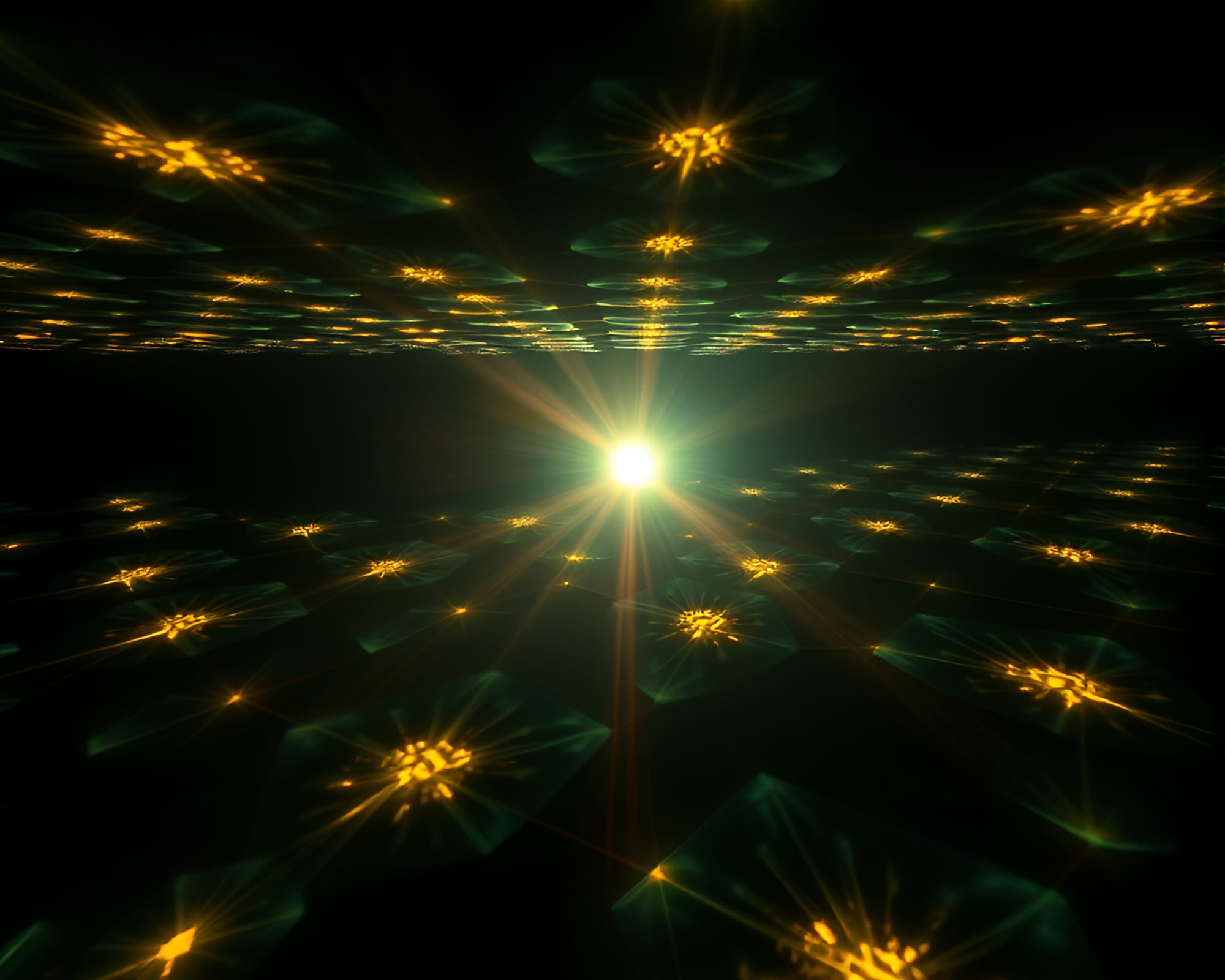 Submarine Exploration with Particle Simulation and Solar Flare Glow – free AI stock image