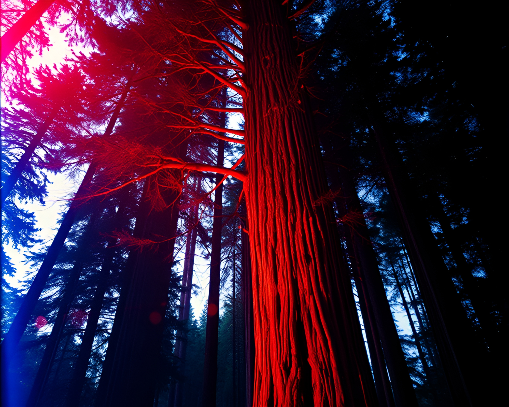 Fractal Glow Collage Featuring Redwood Tree Film Burns – free AI stock image