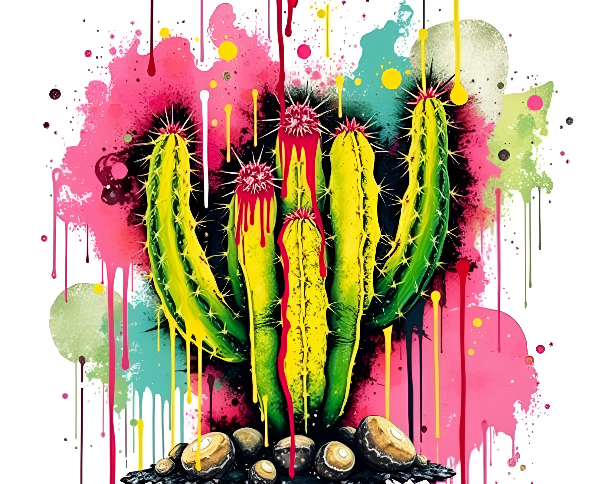 Desert Cactus Graffiti Mosaic Art – free AI stock image