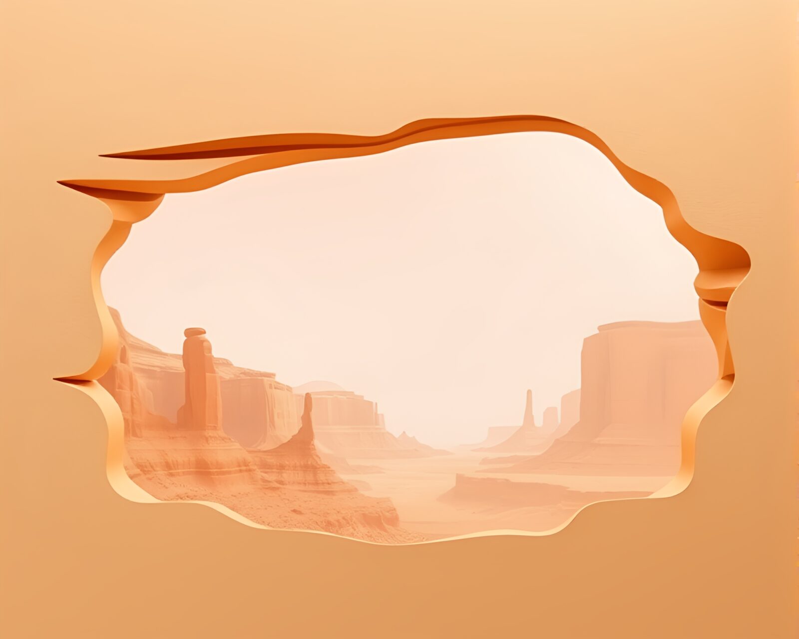 Paper cutout desert canyon with frame within frame composition