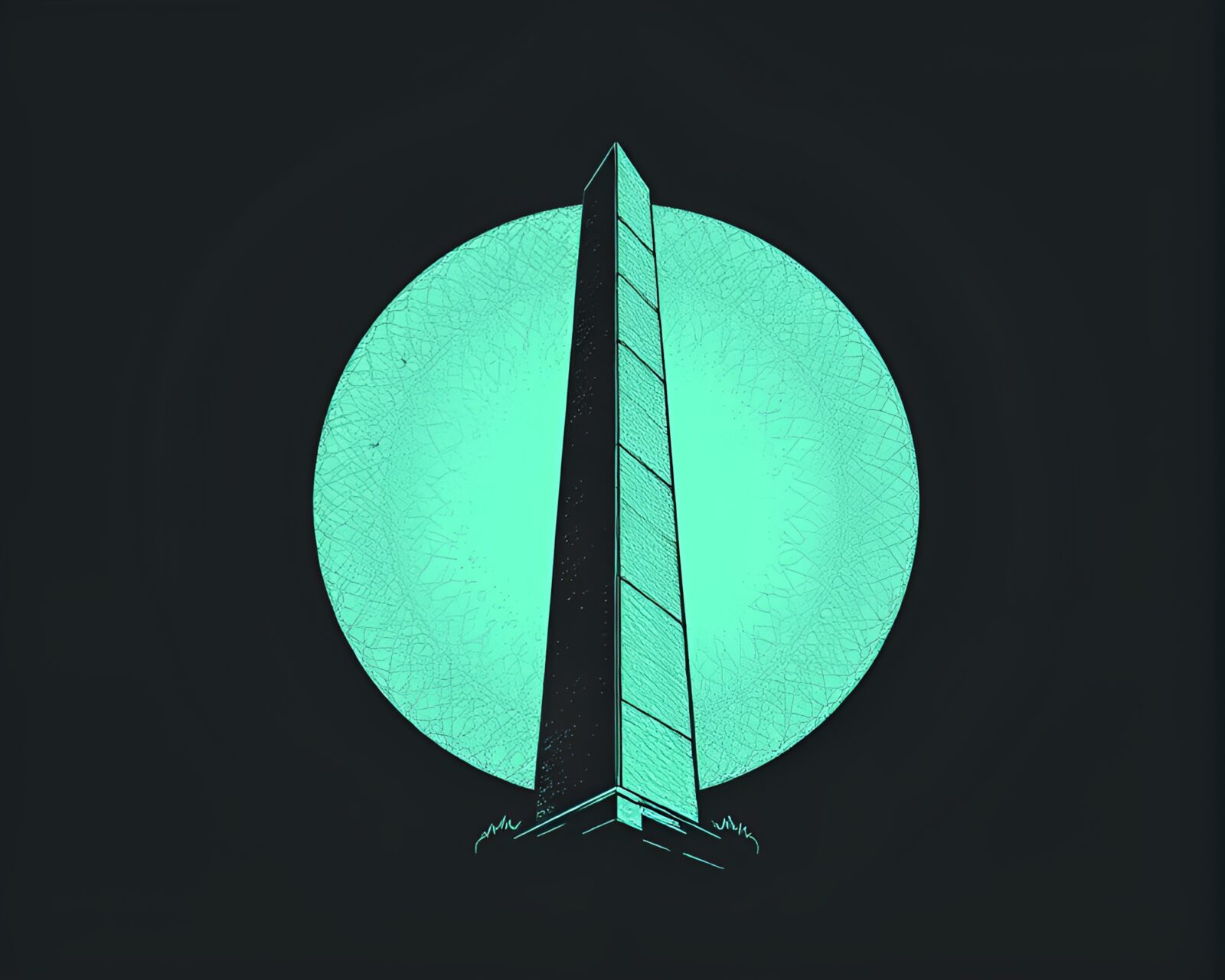 Mint green obelisk standing tall in halftone sketch style